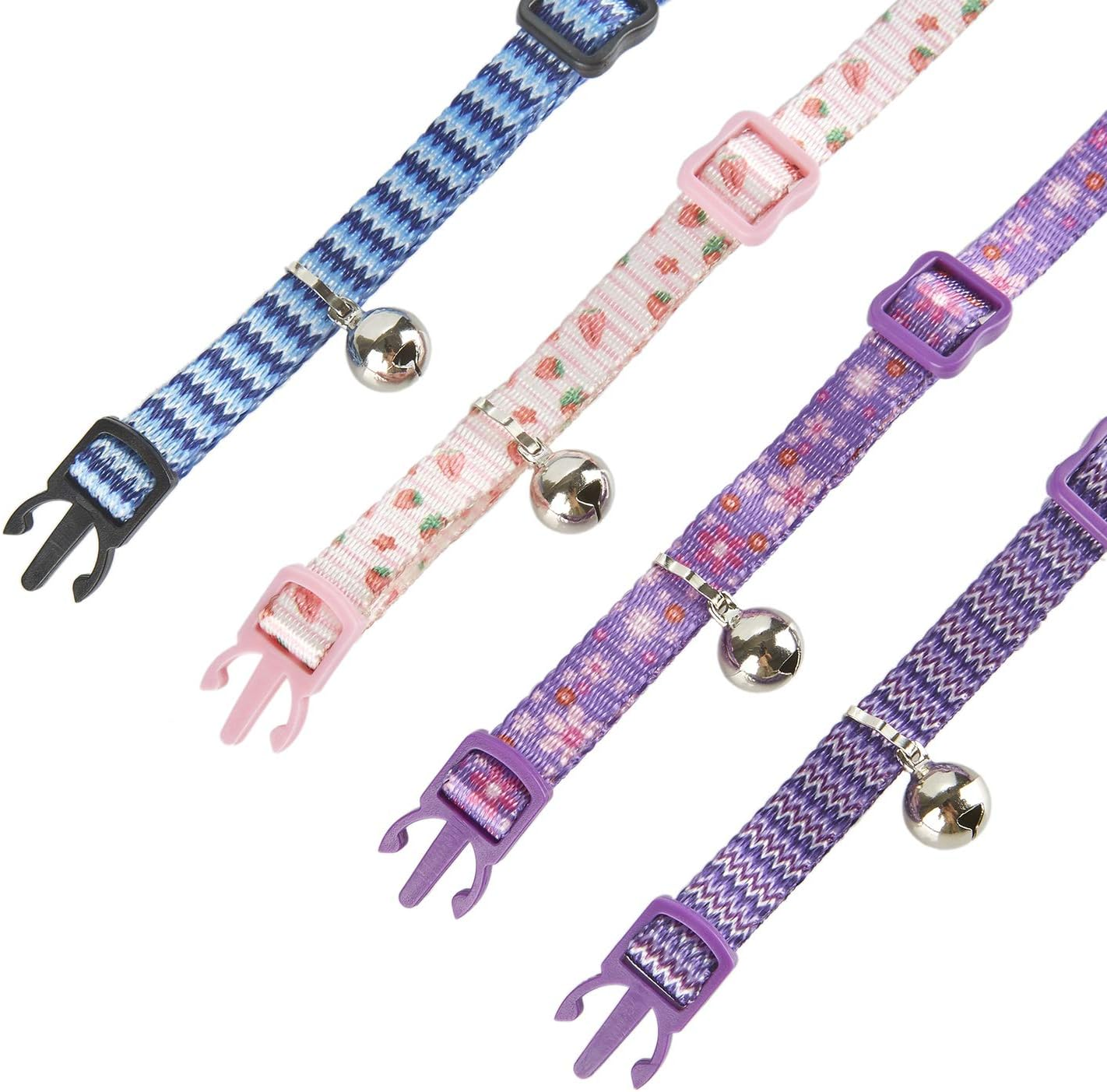 Cat Collars Pack of 2, Colorful Printed Basic Strong Girls Cat Collar Quick Release with Removeable Bell, Pink Purple image number 6