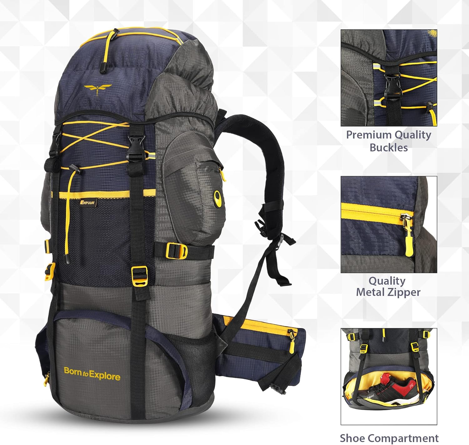 Impulse Rucksack Bags 75 Litres Travel Bag for Men Tourist Bag for Travel Backpack for Hiking Trekking Bag for Men Camping Thames Bag with 1 Year Warranty - Black image number 7