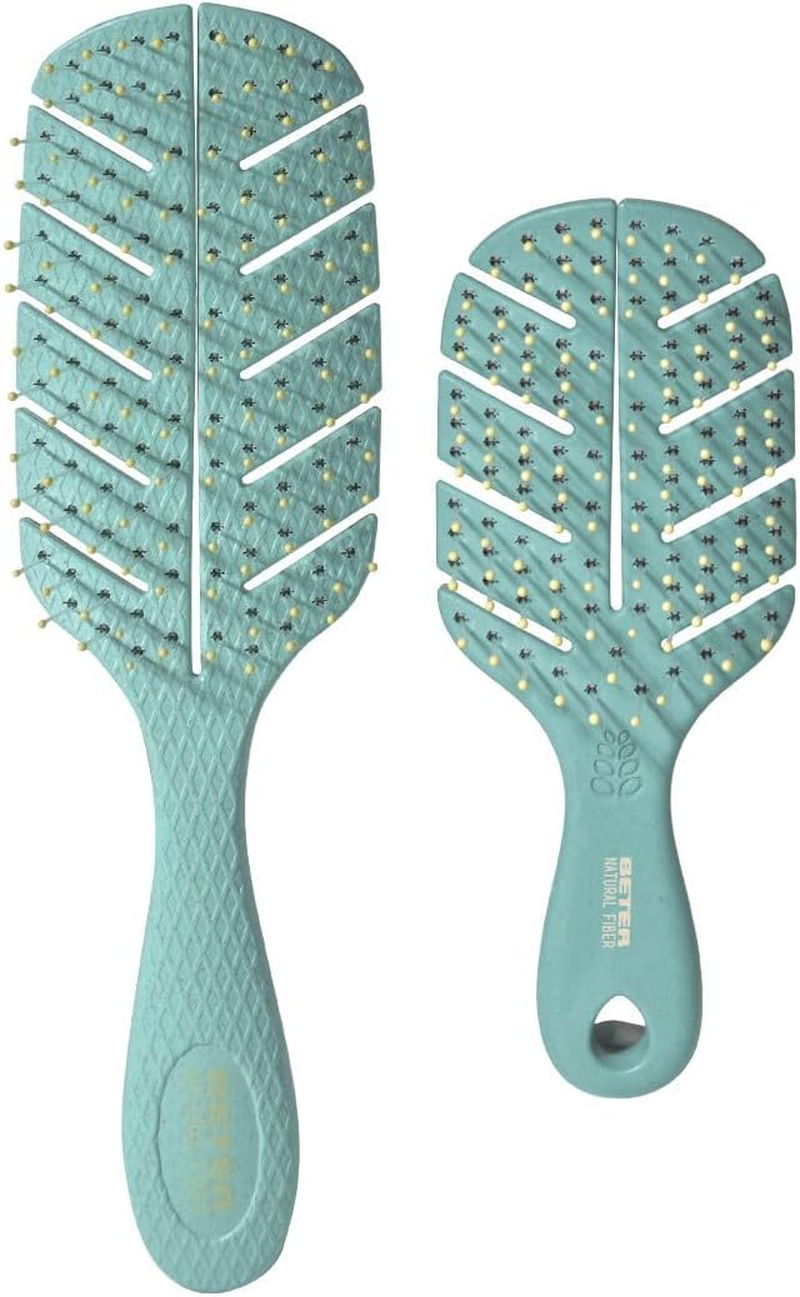 Beter - Pack Detangling Brush Natural Fibre Large and Mini, Detangling Brush and Anti-Pull Brush, Sustainable and Vegan Materials, Spikes image number 6