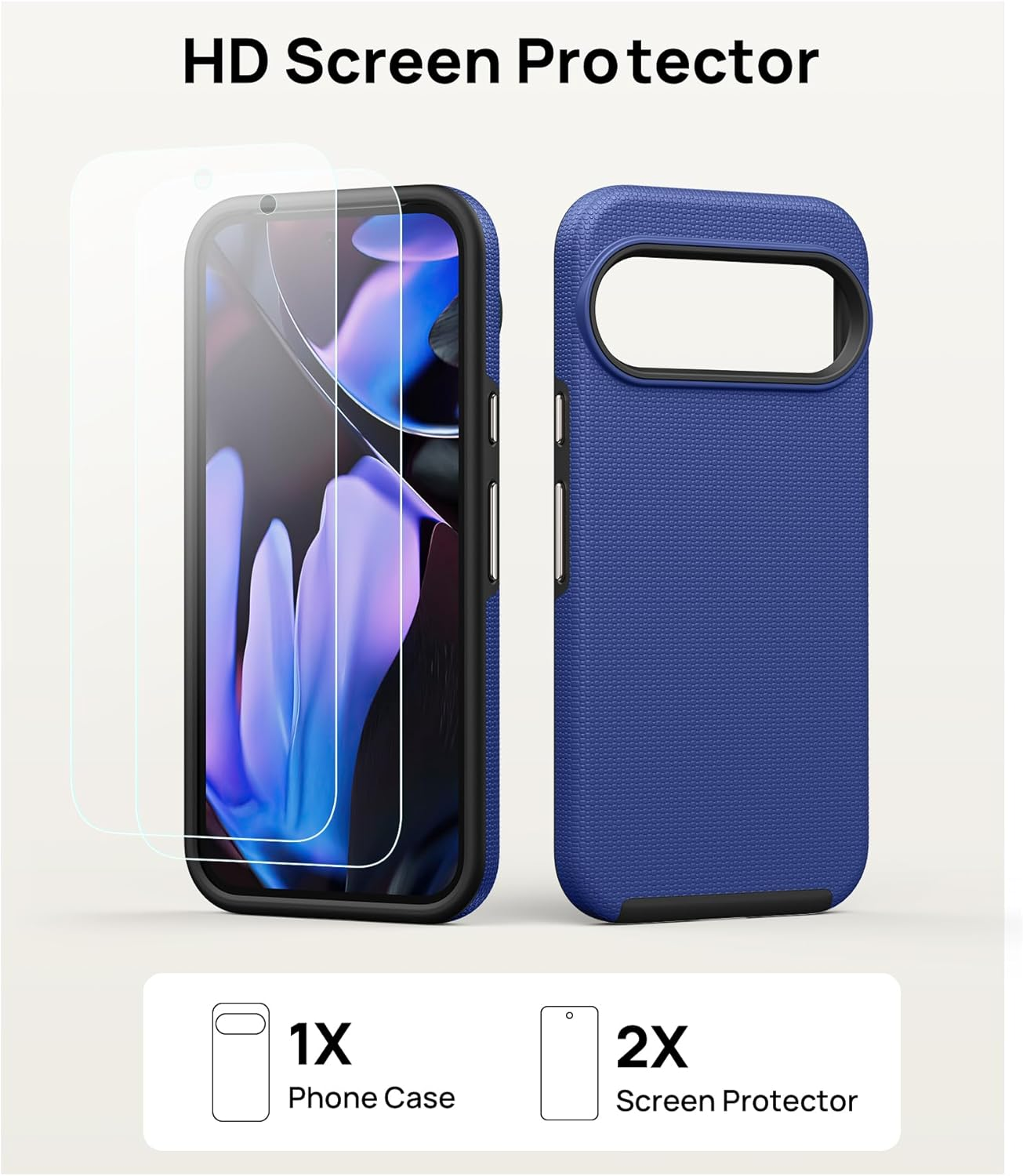 Vihibii for Google Pixel 9 Pro XL Case, [Double Layer Drop Protection] with 2X Screen Protector, Shockproof Silicone Inner Case & Rugged Outer Cover Phone Case for Google Pixel 9 Pro XL 2024, Blue