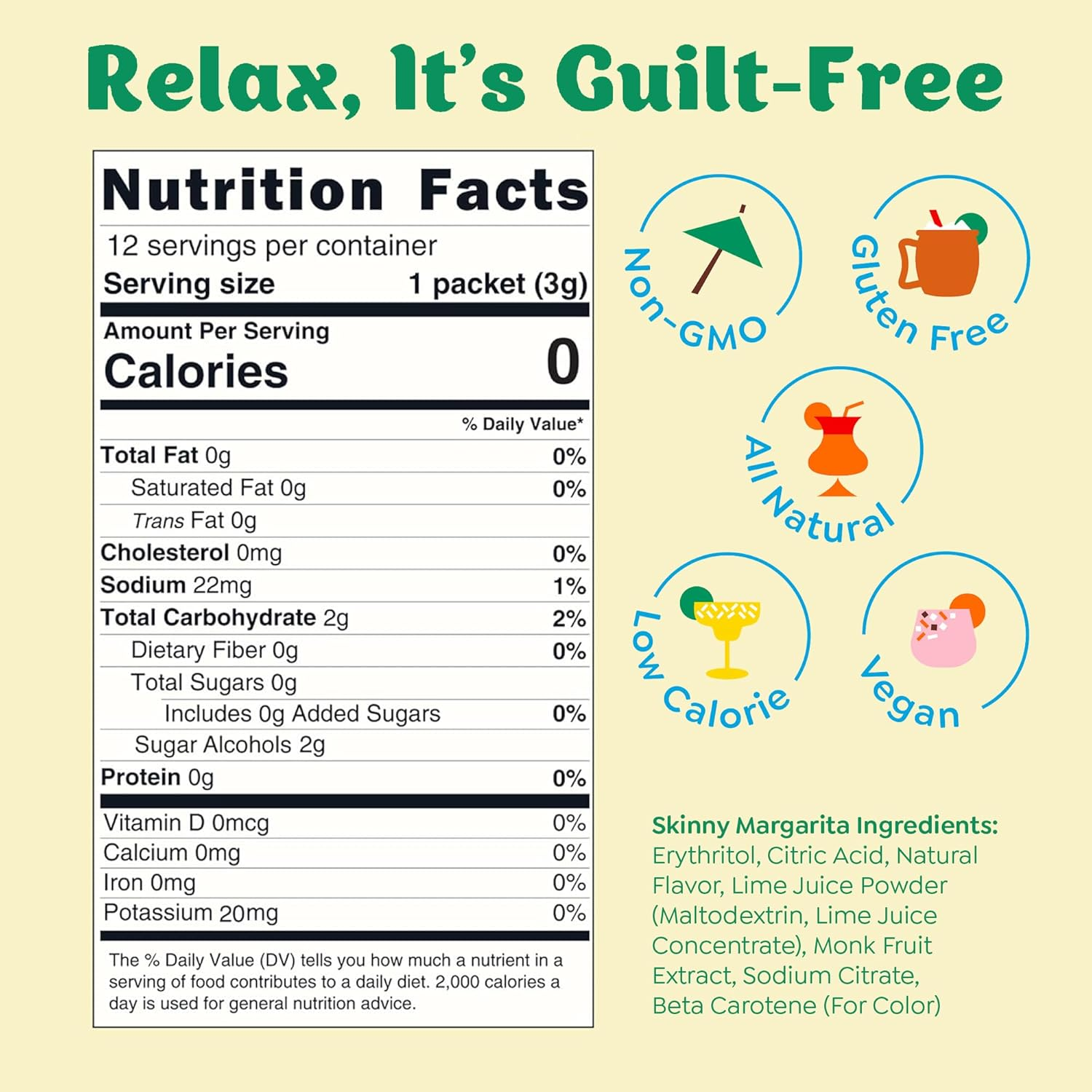 Craftmix Skinny Margarita Cocktail Mixers - Makes 12 Drinks - Zero Sugar, Zero Net Carbs, Zero Calories Mocktail Drink Mixers - Real Fruit - Vegan, Non-Gmo, Dairy Free, Gluten Free image number 3