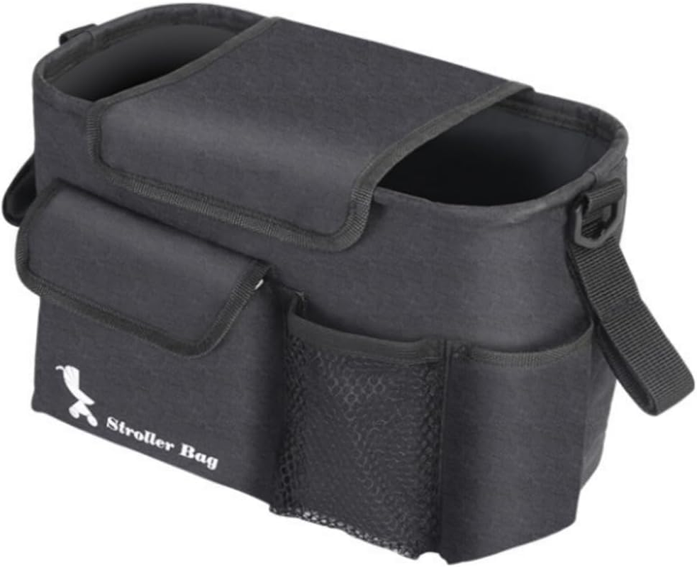 Universal Pram Organiser | Large Pram Organiser| Smart Moms Storage Bag Diaper Toys Keys Stroller Accessories | Kodra Fabric | Detachable Shoulder Straps Water Resistant Safe and Durable | Black image number 3