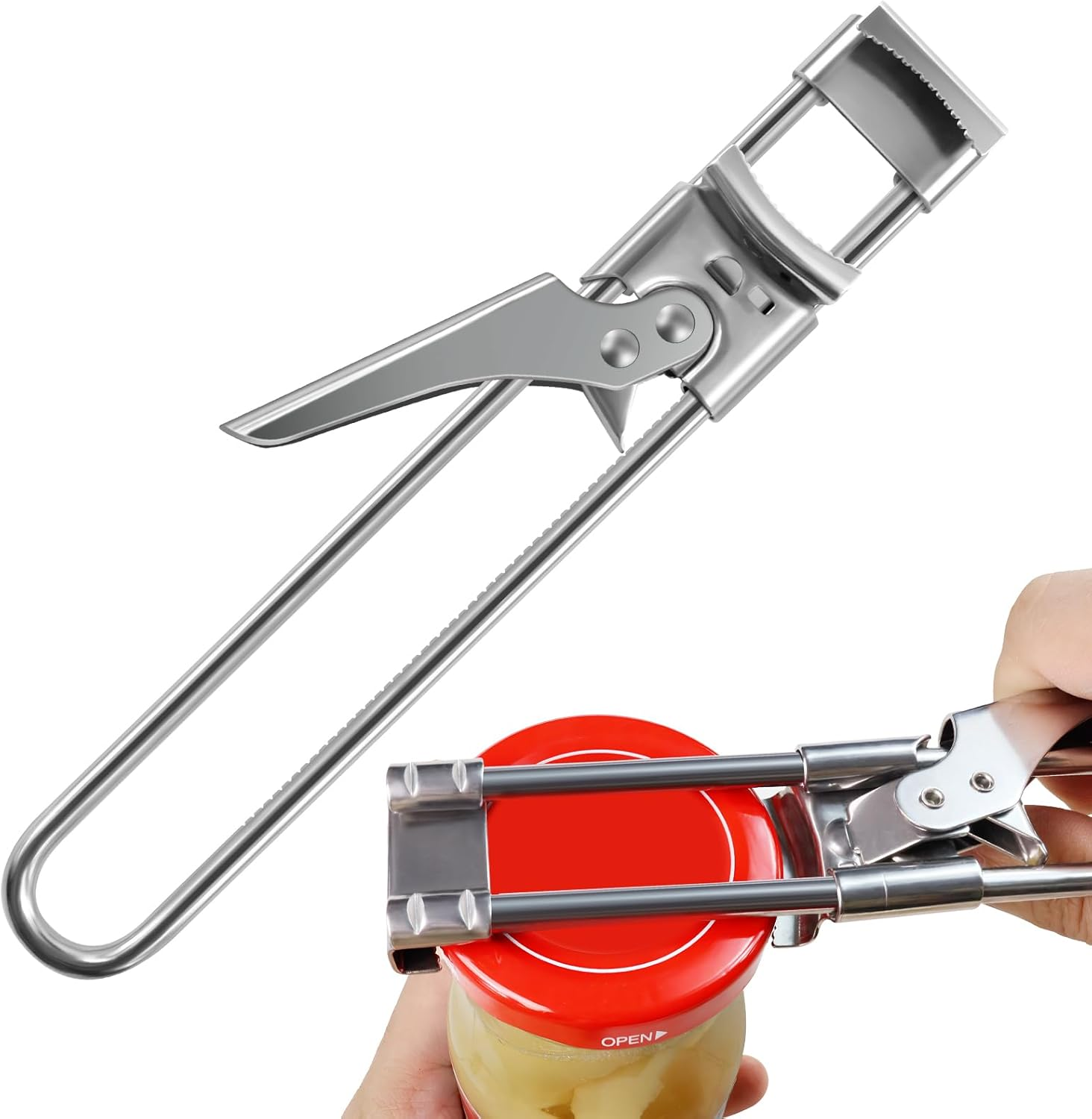 Bottle Opener & Jar Opener for Weak Hands, Adjustable Stainless Steel Can Opener, Multifunctional Jar Lid Opener Gripper for Seniors with Arthritis image number 3