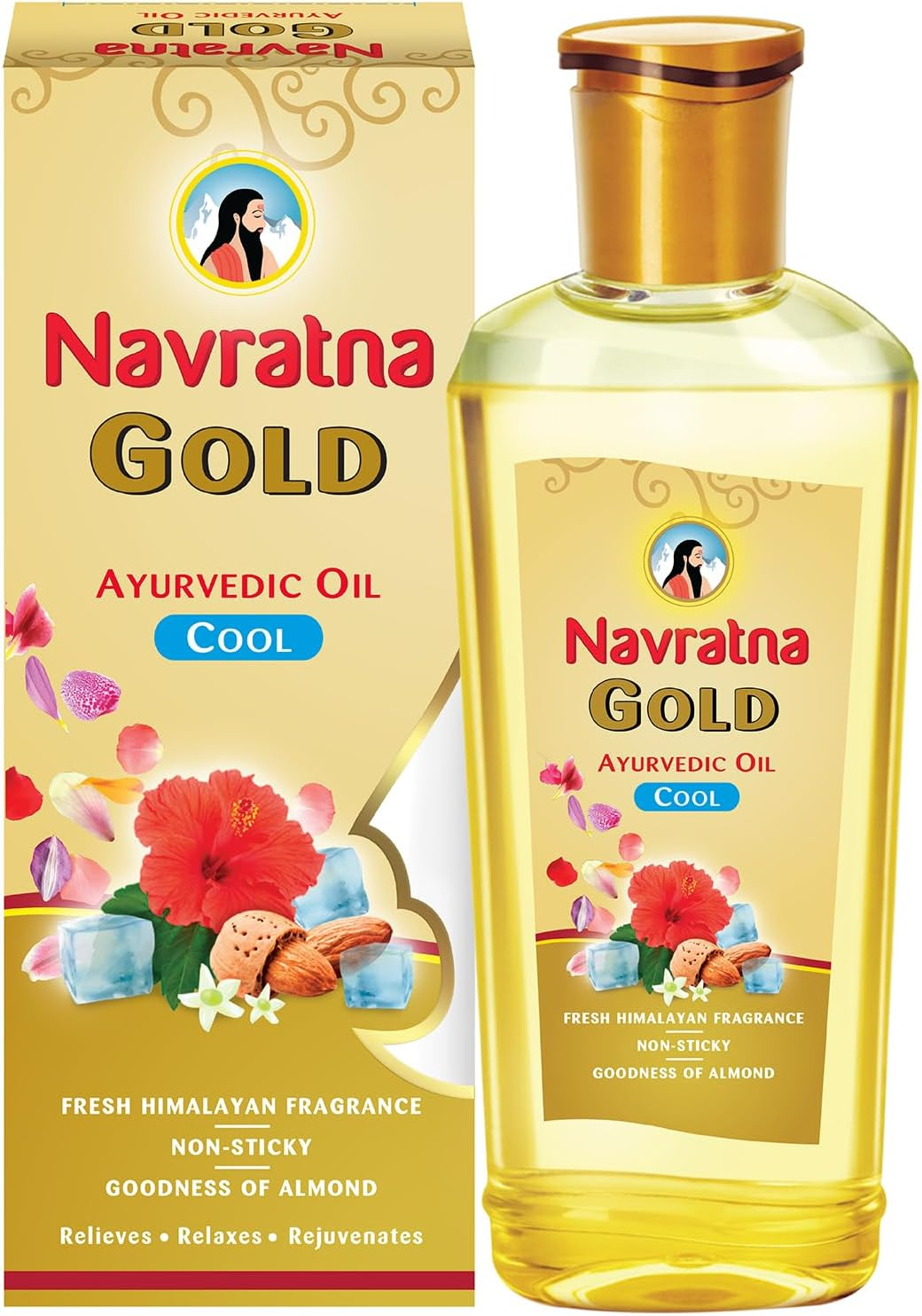 Navratna Gold Ayurvedic Oil |Non Sticky and Non Greasy |Mild Fragrance| Goodness of Almonds and 9 Ayurvedic Herbs |Relieves Body Aches, Sleeplessness, Headache and Fatigue, 300Ml image number 4