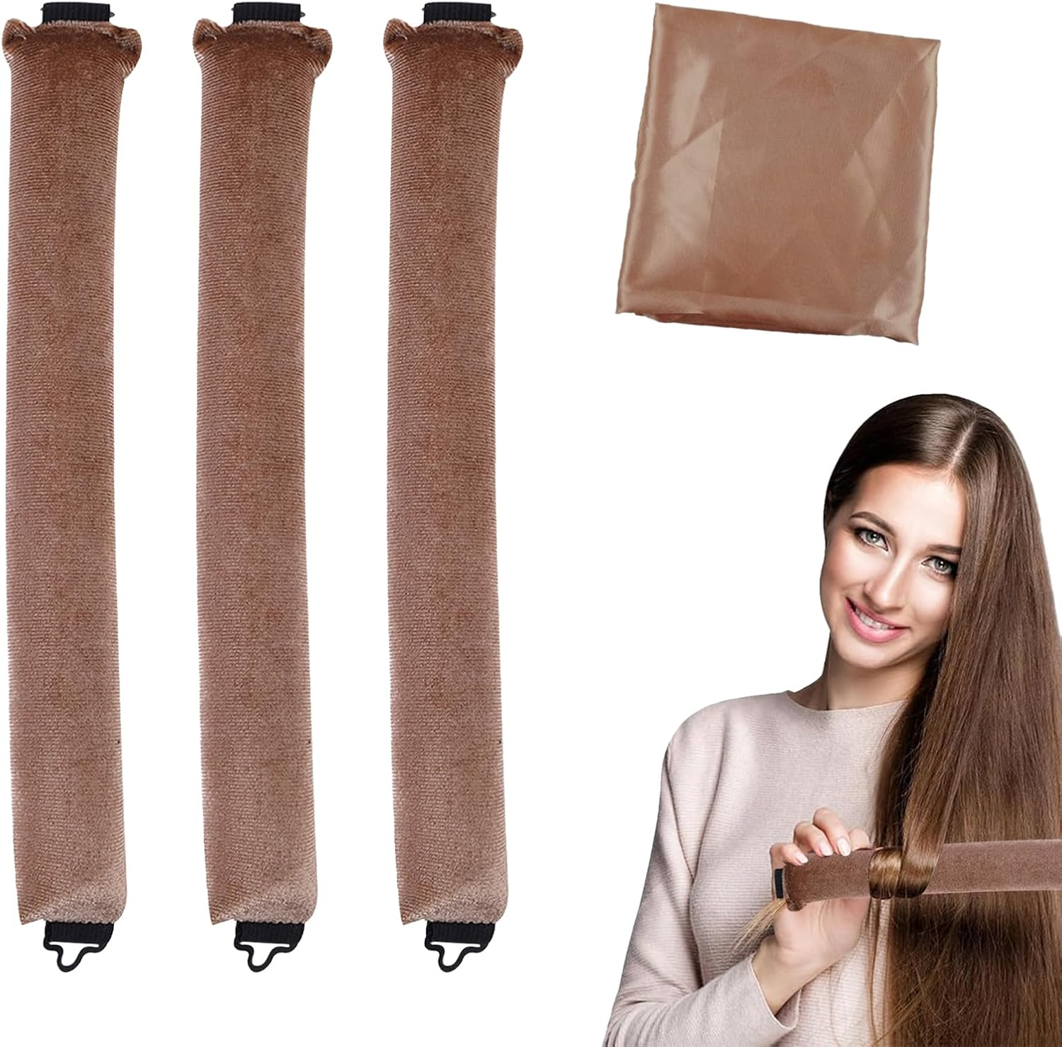 Pack of 3 Heatless Curls, Flexi Rods with Hooks, Overnight Curlers for Different Hair Types, Long and Short Hair image number 3