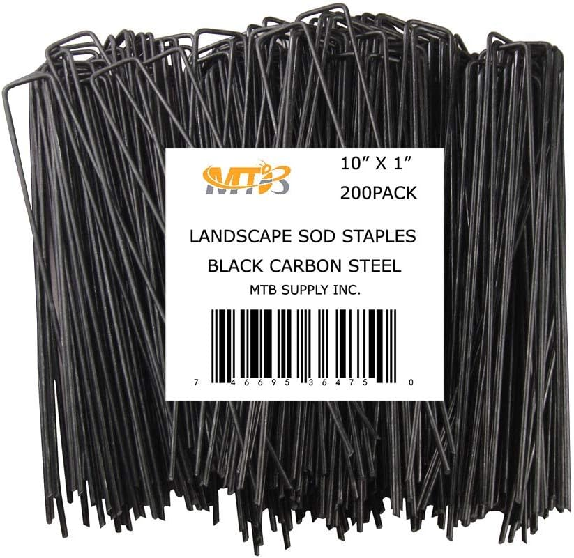 MTB Garden 200 Pack 10X1 Inch 11Ga(0.12Inch) Landscape Staples Garden Stakes Fence Netting Pins Ground Spikes Sod Cover Fabric Pegs Carbon Steel Black image number 4