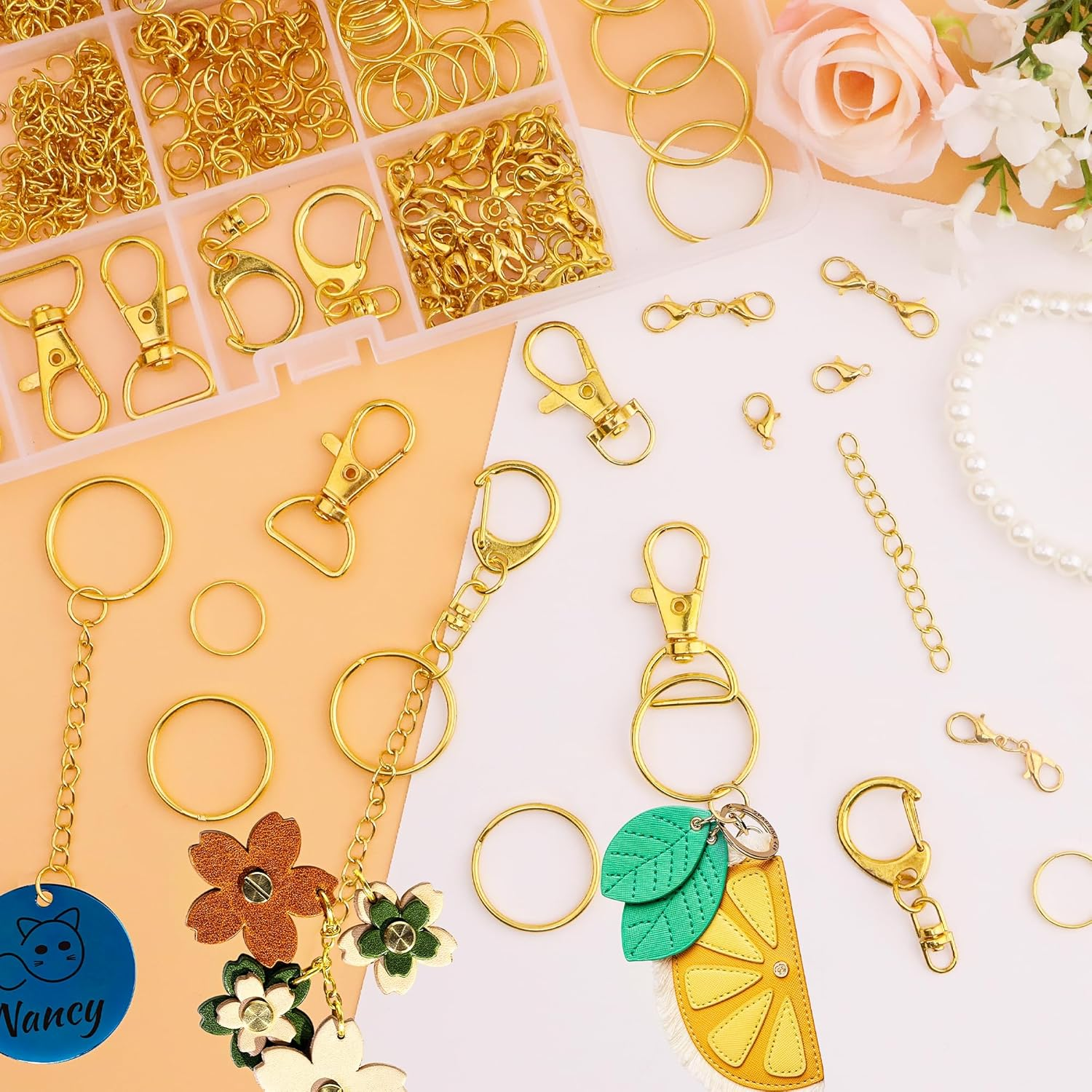 Measyth 1018PCS Keychain Making Kit Including Lobster Claw D-Type Keychain Clip, Extender Chain, Lobster Clasps, Key Rings and Jump Rings for Jewelry Bracelet Making Supplies image number 6