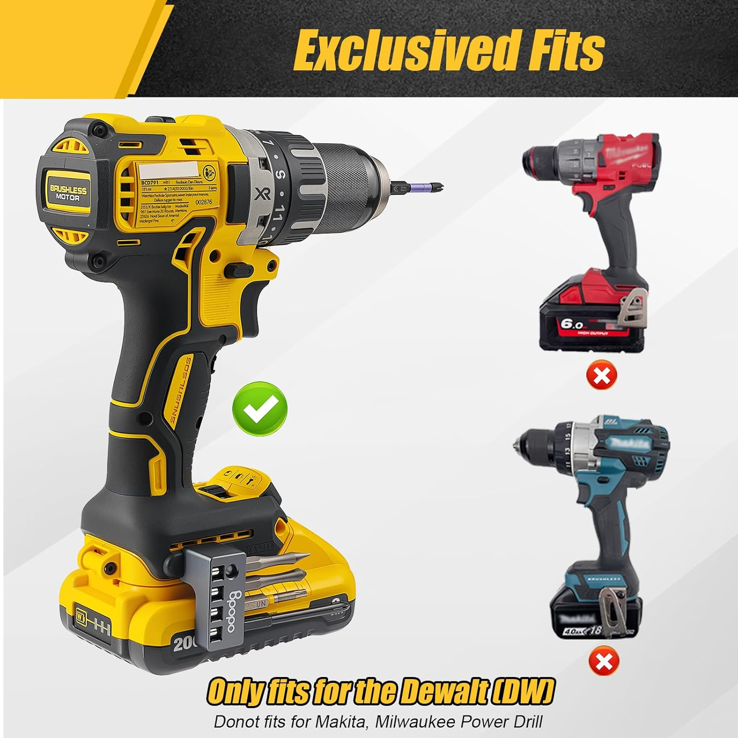 Aluminum 1/4-Inch Hex Bits Holders Fit for Dewalt Wrox Cordless Impacts Screwdrivers, Powerful Magnet Drill Bit Sleeve Organizer,Easy Access to Hex Screw Bit Storage on Side of Power Drill,Right Side image number 6