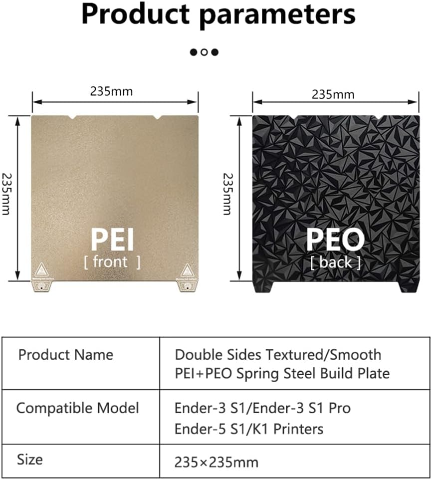 PEI PEO Build Plate 3D Print Bed Textured PEI Surface + Smooth PEO Surface Magnetic Spring Steel Flexible Platform Compatible with Ender-3 S1/ Ender-3 S1 Pro/End-5 S1/K1 3D Printers 235*235MM image number 3