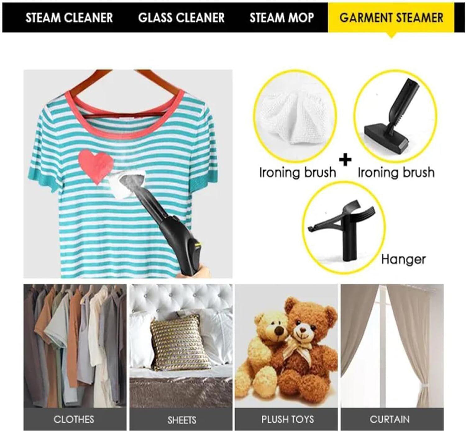 EHOME 1.8L Steam Cleaner Mop 18-In-1 Igh Pressure Carpet Floor Window Steamer Handheld Home Cleaning Yellow image number 4