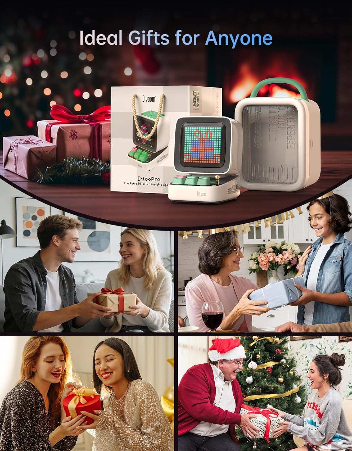 Divoom Ditoo Pixel Art Gaming Portable Bluetooth Speaker with App Controlled 16X16 LED Front Panel, Also a Smart Alarm Clock (White) image number 6