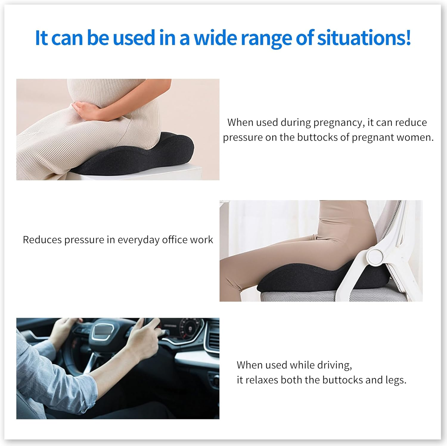 Memory Seat Cushion for Office Chair Pressure Relief Sciatica & Tailbone Pain Relief Memory Foam Firm Coccyx Pad for Long Sitting, for Office Chair, Car Seat，Washable Cover (Black Mesh) - Black image number 6