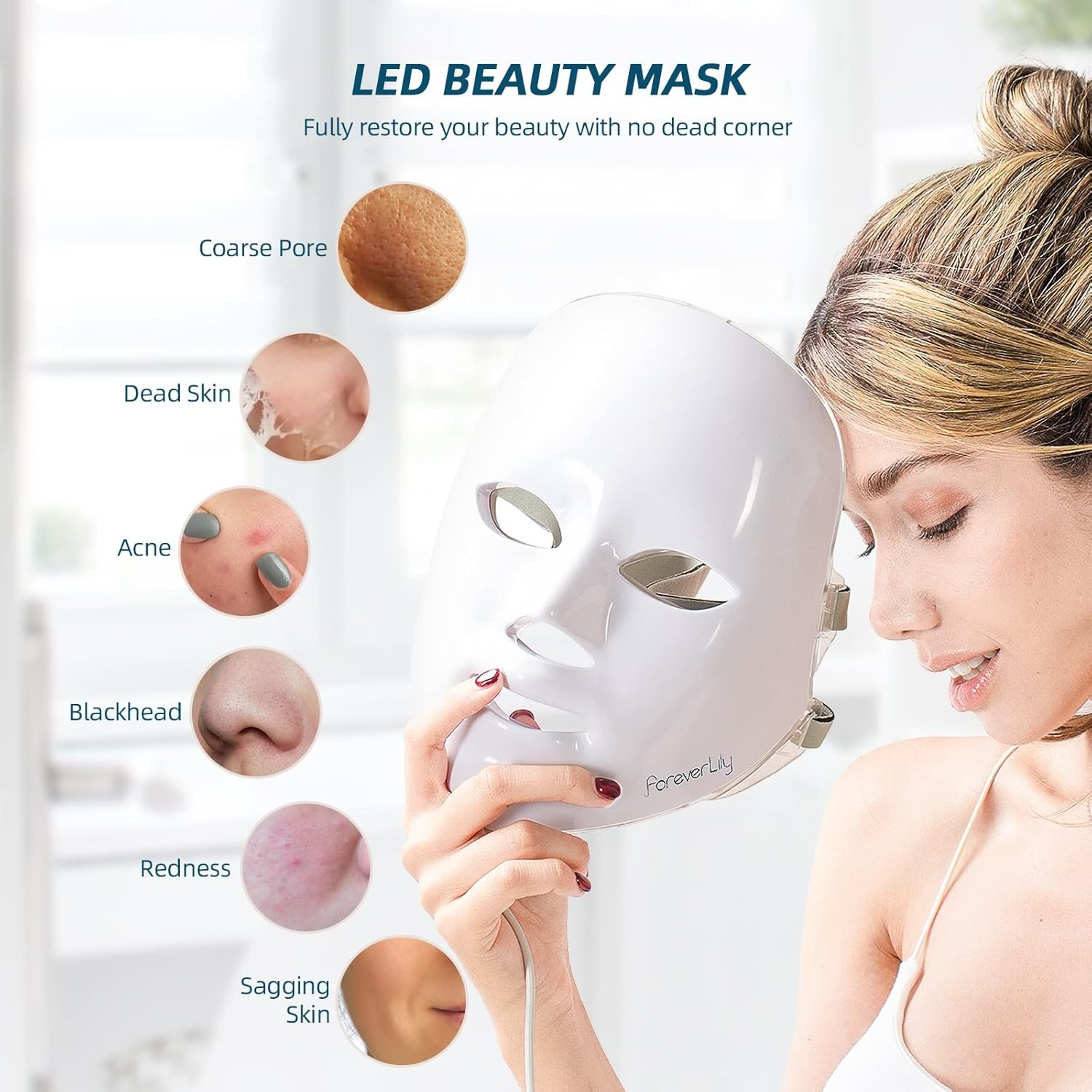 LED Facial Mask 7 Colors Photon LED Light Therapy Face Mask, Red Light Mask, Home Face Lifting Skin Rejuvenation Beauty Mask image number 5