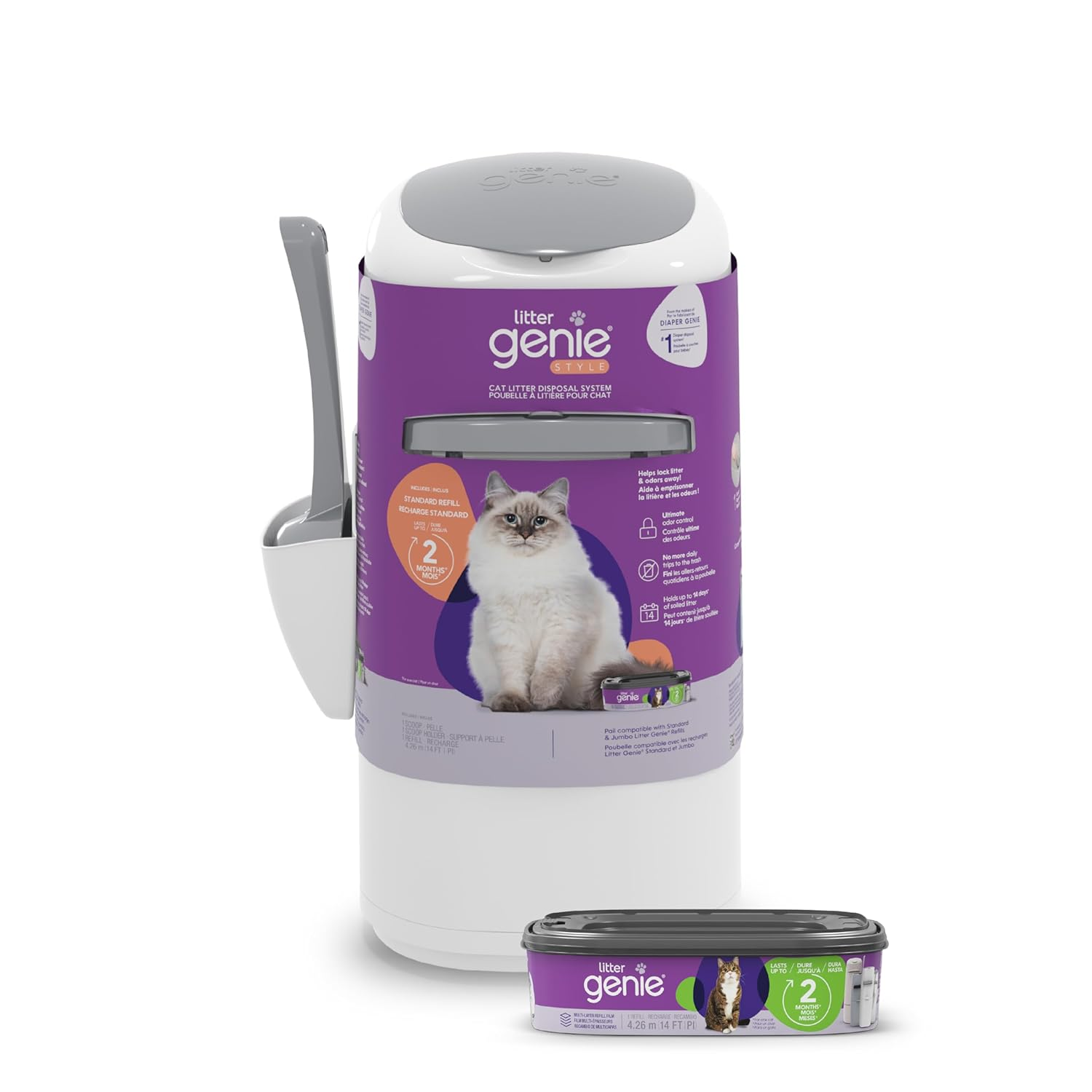 Litter Genie Style Pail |Cat Litter Waste Disposal System for Odor Control | Includes 1 Square Refill Bag image number 4