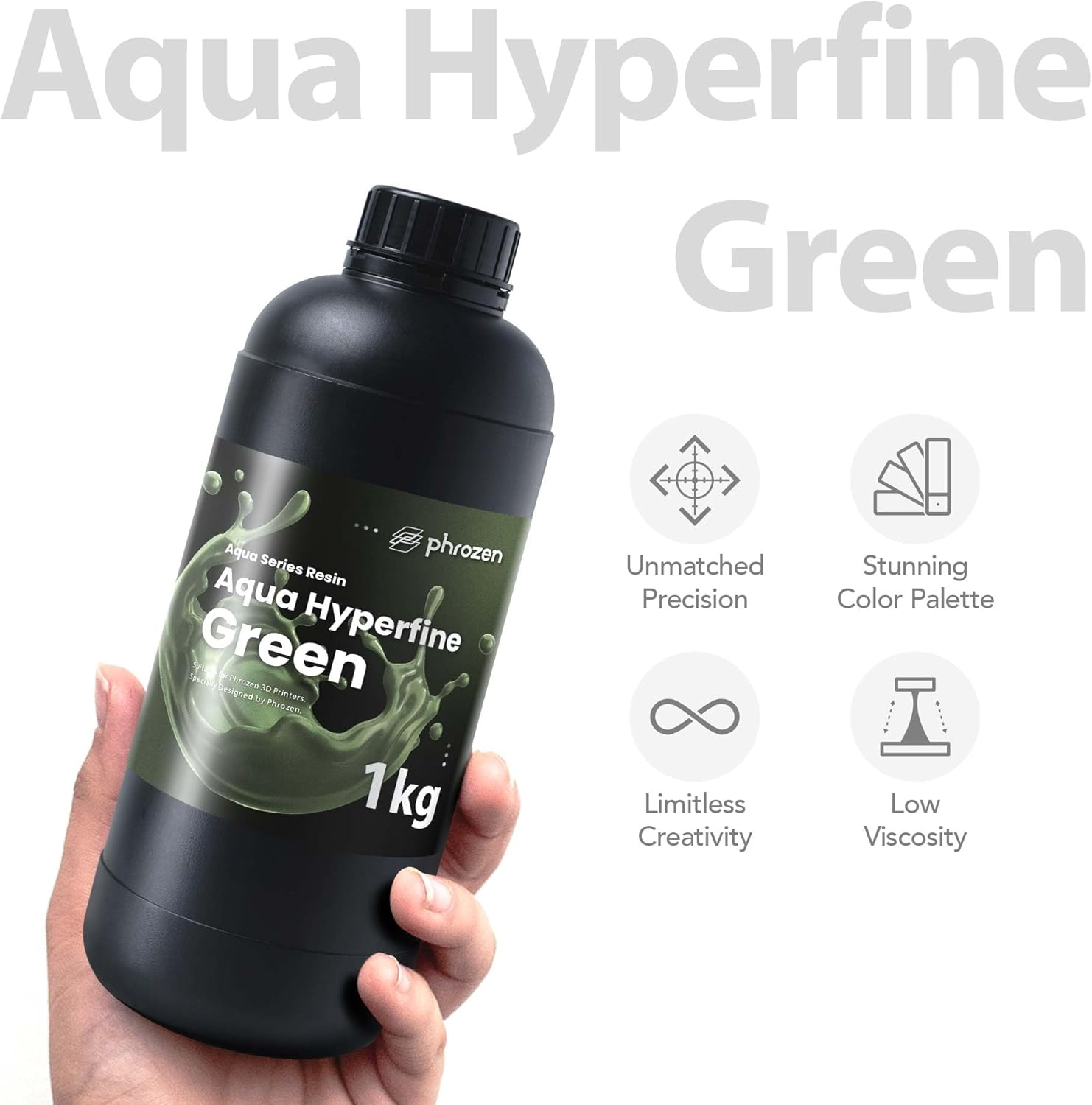 Phrozen Aqua-Hyperfine 3D Printer Resin | High Resolution for 9K/12/14K LCD Printers | Standard 405Nm Uv-Curing | High Detailed, Low Shrinkage | Green (1Kg) - Blue image number 6