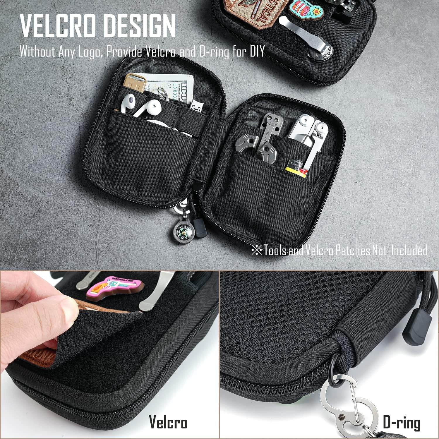 EDC Pocket Organizer Pouch - Nylon Utility Tool Pouch with D-Ring for Gears and Multitools