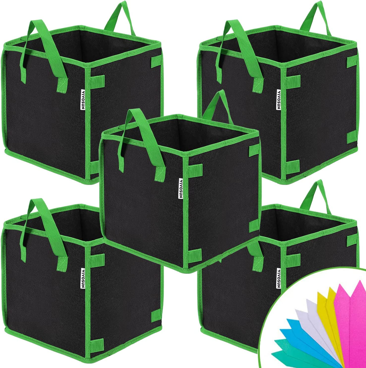 VIVOSUN 5 Pack 3 Gallon Square Grow Bags, Thick Nonwoven Cubic Fabric Pots with Handles for Indoor and Outdoor Gardening image number 2
