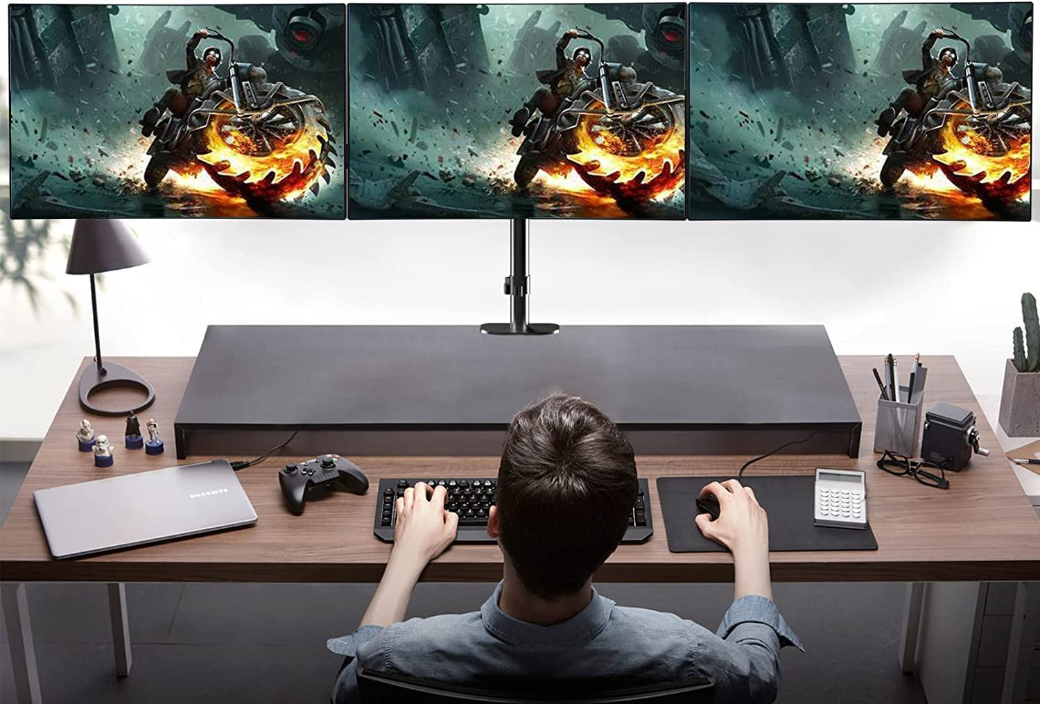 Triple Monitor Stand Mount-Gas Spring Stand with Clamp and Grommet Base, Fully Adjustable Desk Mount Fits Three 17-27 Inch LCD Computer Screens, Each Arm Holds up to 13.2Lbs,(Md8003) - Md8003 image number 4