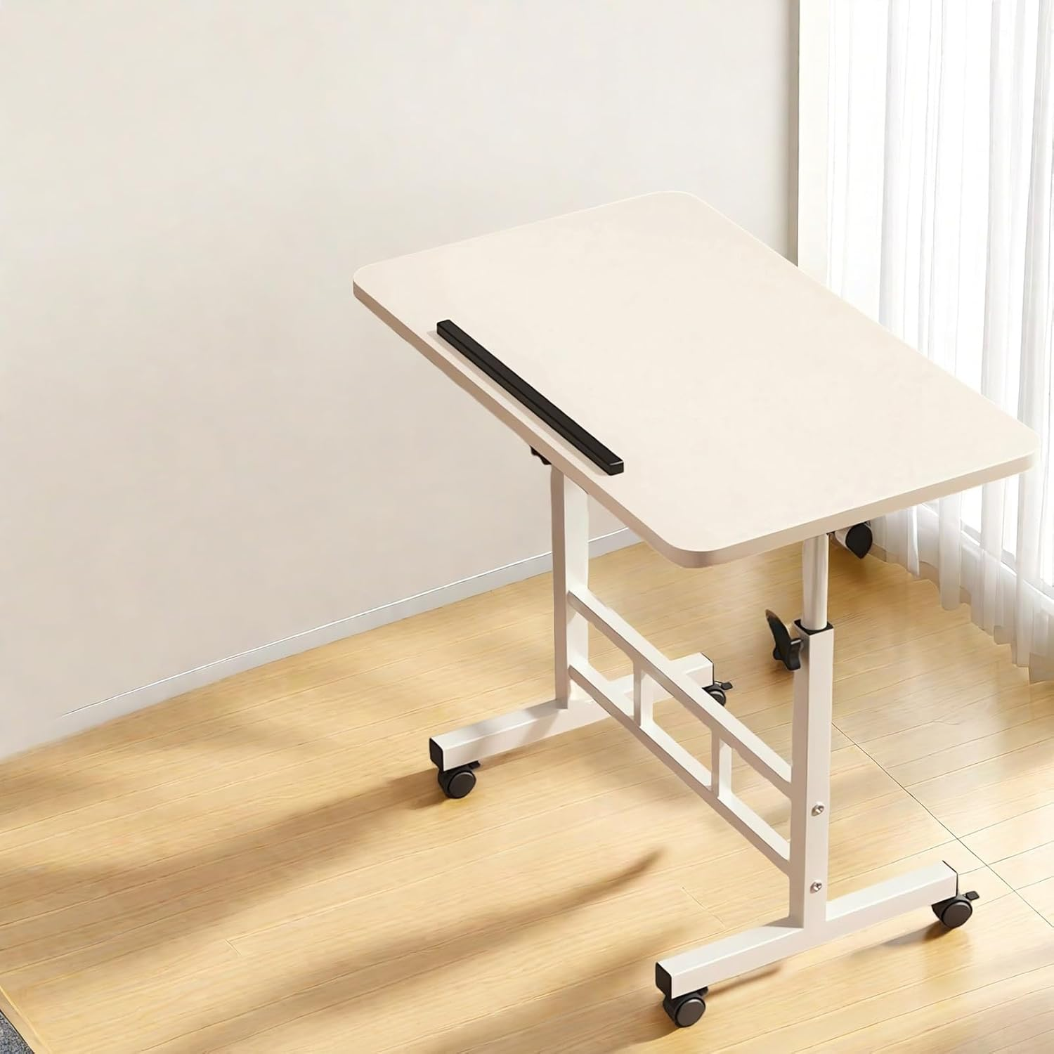 80X40CM Height Adjustable Mobile Laptop Desk, Home Office Computer Desk, Wood Student Dormitory Desk A177 (Wood)