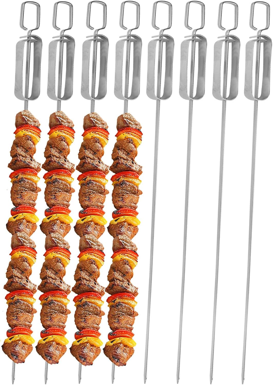 BBQ Skewers, Premium 304 Stainless Steel BBQ Skewers,15 Inch Heavy Duty Metal Kabob Sticks for Grilling, Reusable & Dishwasher Safe (Single Fork8) - Single Fork10 image number 7
