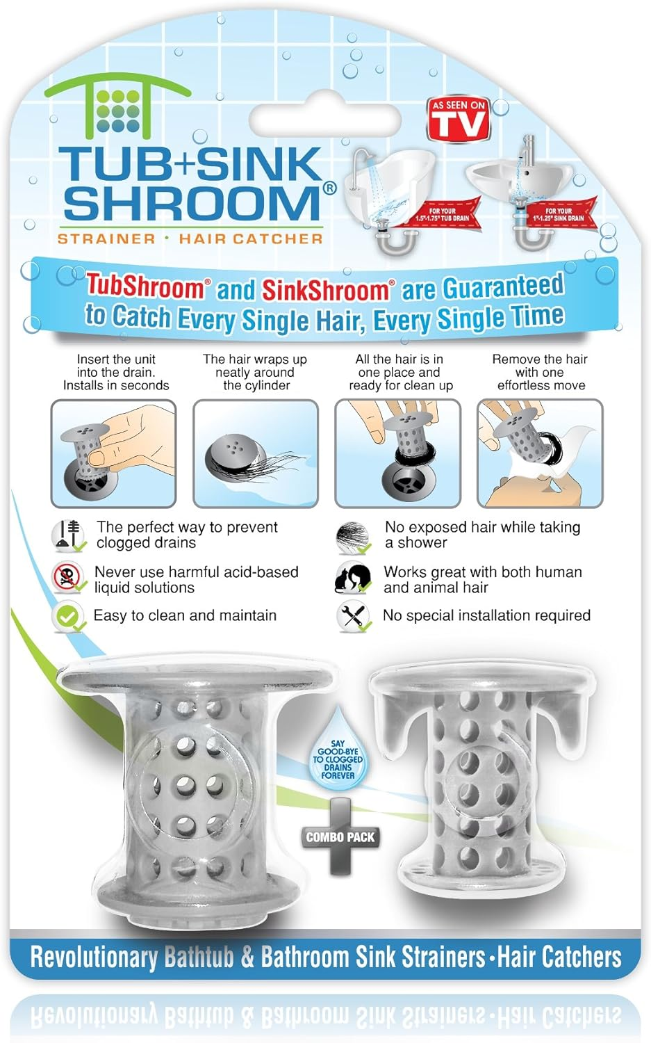 Tubshroom and Sinkshroom Drain Protectors Hair Catchers for Bathtubs and Sinks, Chrome