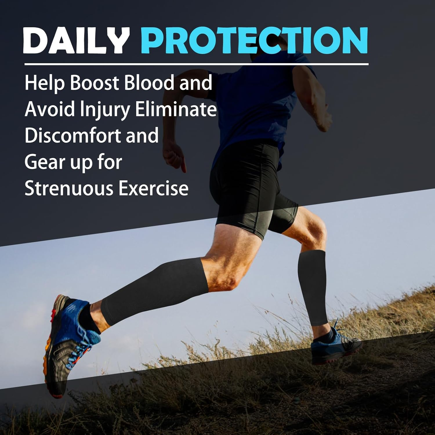 Calf Compression Sleeves for Men and Women, 3 Pairs, 23-32 Mmhg, Pain Relief for Shin Splints and Varicose Veins, Footless Running Socks (L/XL) image number 6