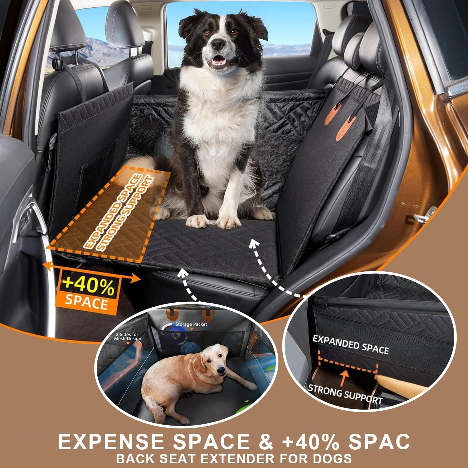 Dog Car Seat for Medium Dogs, Foldable Back Seat Extender for Dogs,Large Pet Car Seat Cover for Back Seat,Dog Hammock for Car Back Seat Pet Bed Mattress,Easy Clean for Cars (Black Large) image number 1