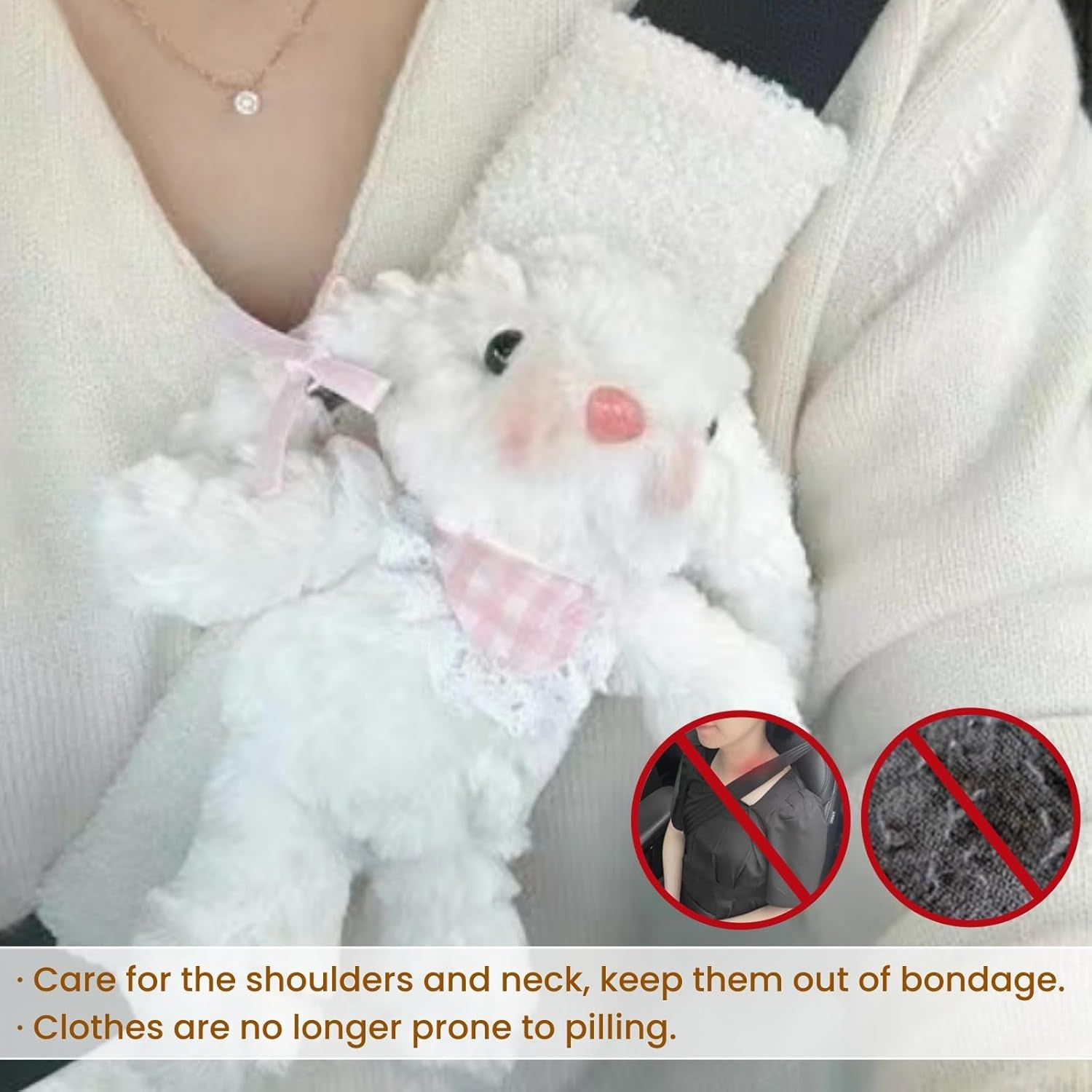 2 PCS Seat Belt Cover Pad, Cute Kawaii Animal Bunny Seatbelt Covers for Adults, Winter Plush Fluffy Soft Seat Belt Cover, Cartoon Seatbelt Cushion,Car Seat Strap Pads (A-Bunny(Pink)) image number 1