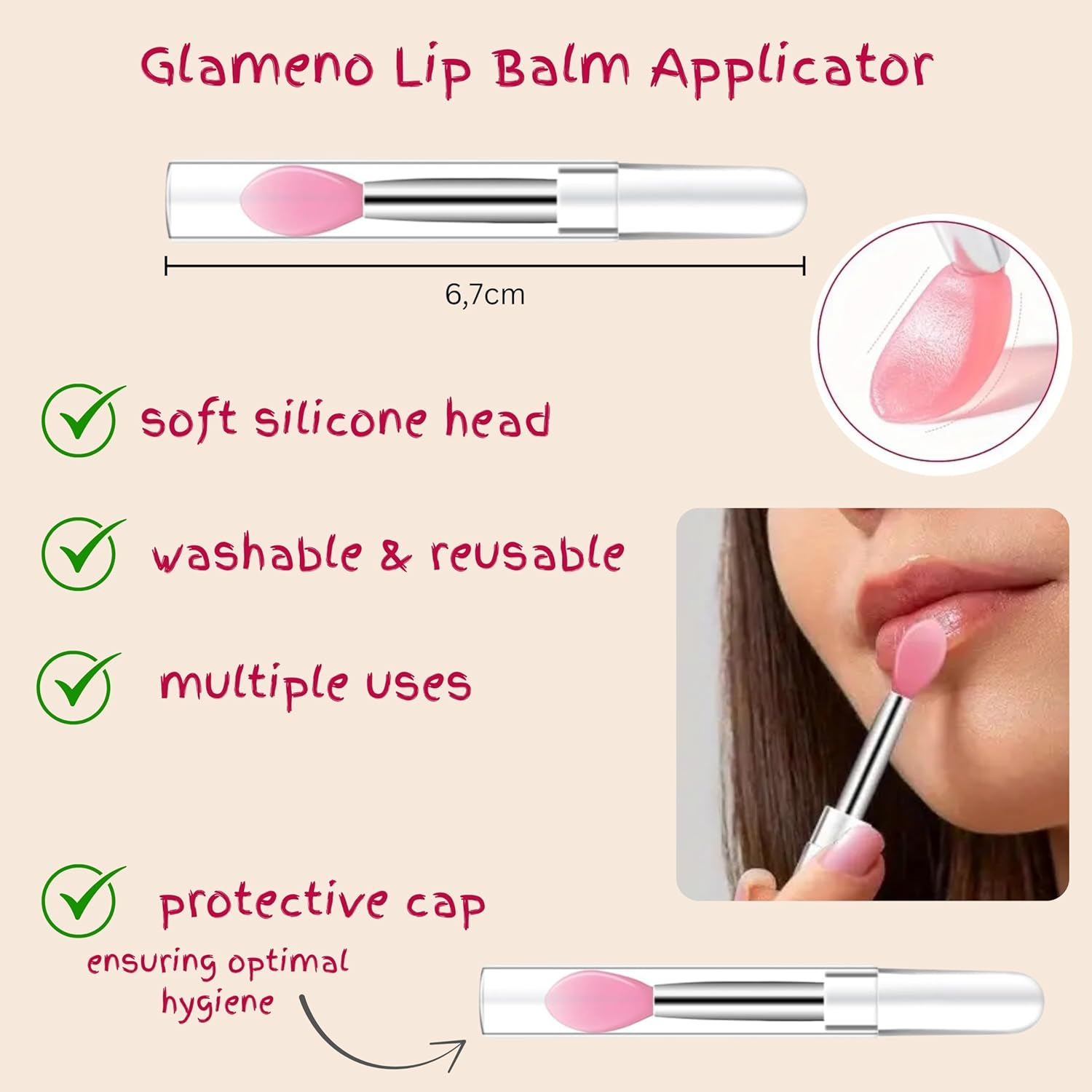 Lip Balm Set - Bundle with 4X20G Lip Balms (Rosy Lips, Cocoa Butter, Original, Aloe) and Glameno Silicone Applicator Brush in Glameno Drawstring Organza Bag image number 3