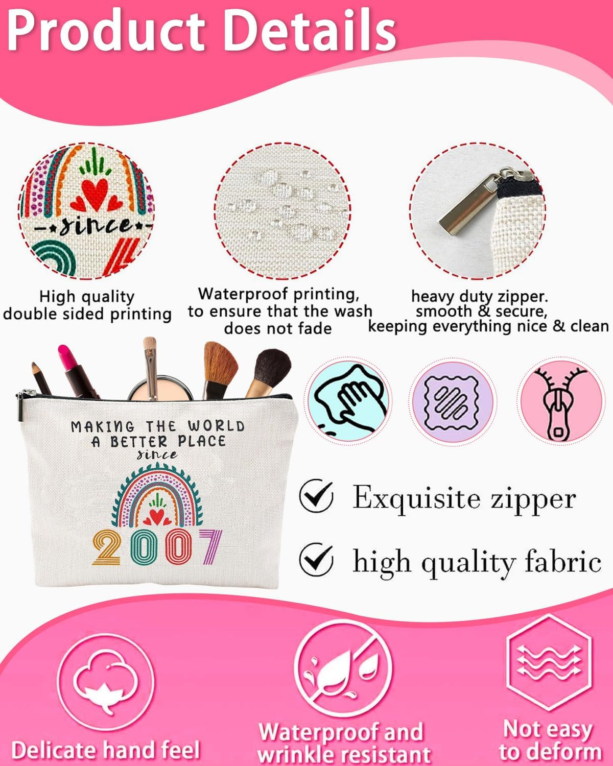 MOPZIJA 18Th Birthday Girl - Gift 18Th Birthday Girl Makeup Bag, Gifts for 18Th Birthday Girl, Gifts for 18 Year Old Girls, Gifts for 18Th Birthday Girl image number 5