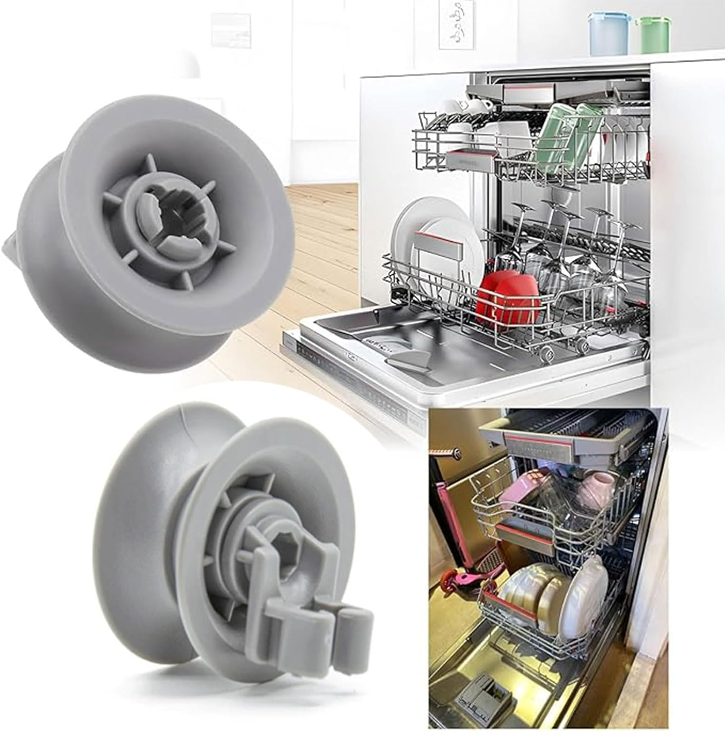 8Pcs Dishwasher Lower Rack Wheel Replacement, Lower Basket Wheel Replacement Parts, Compatible with Bosch Kenmore Neff Siemens Dishwashers, 8-Piece Set image number 2