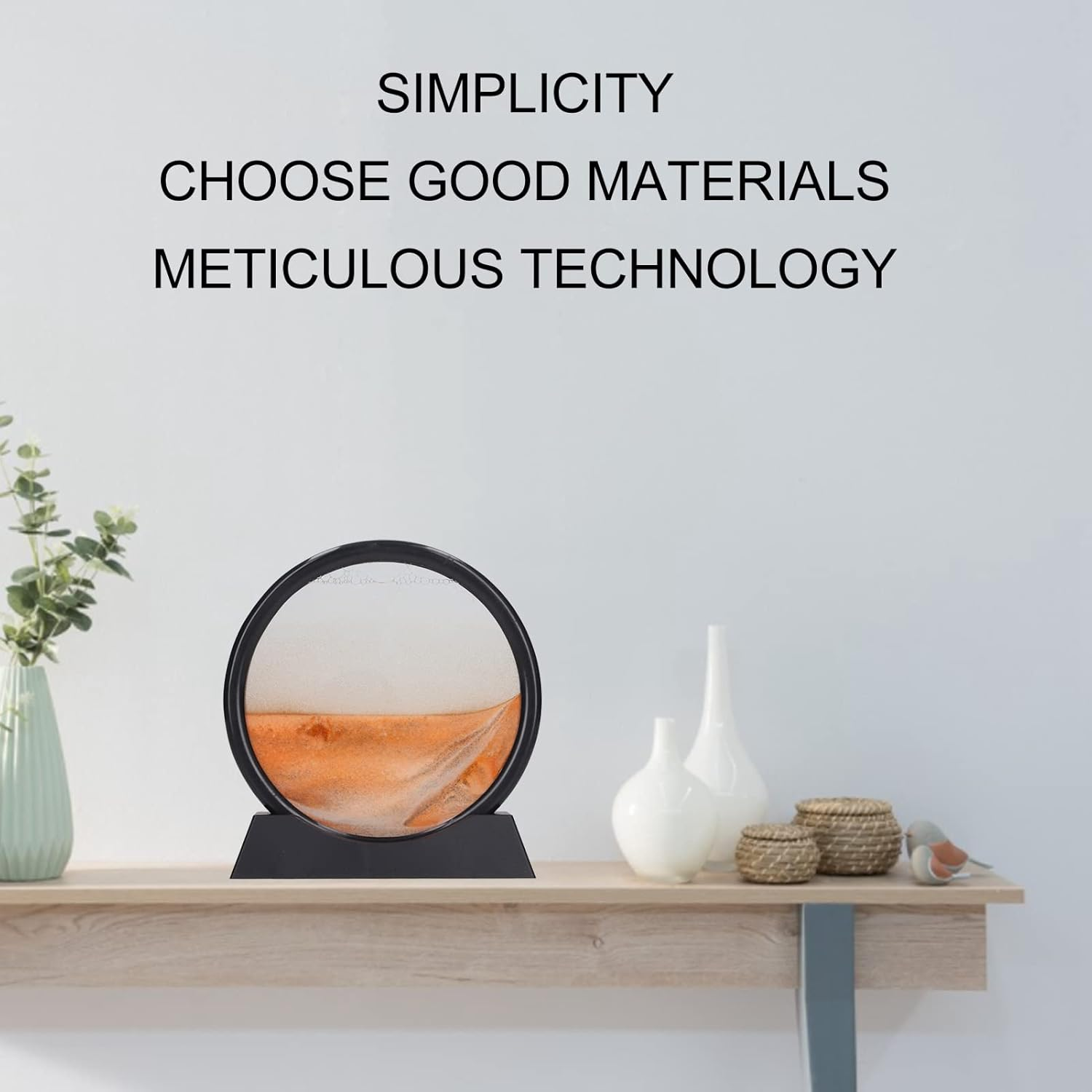 Moving Sand Art Picture, round Glass 3D Deep Sea Sandscape in Motion Display, Quicksand Painting Decor, Relaxing Desktop Toy for Kids, Adults, Home and Office Decor (Yellow) - Black image number 3