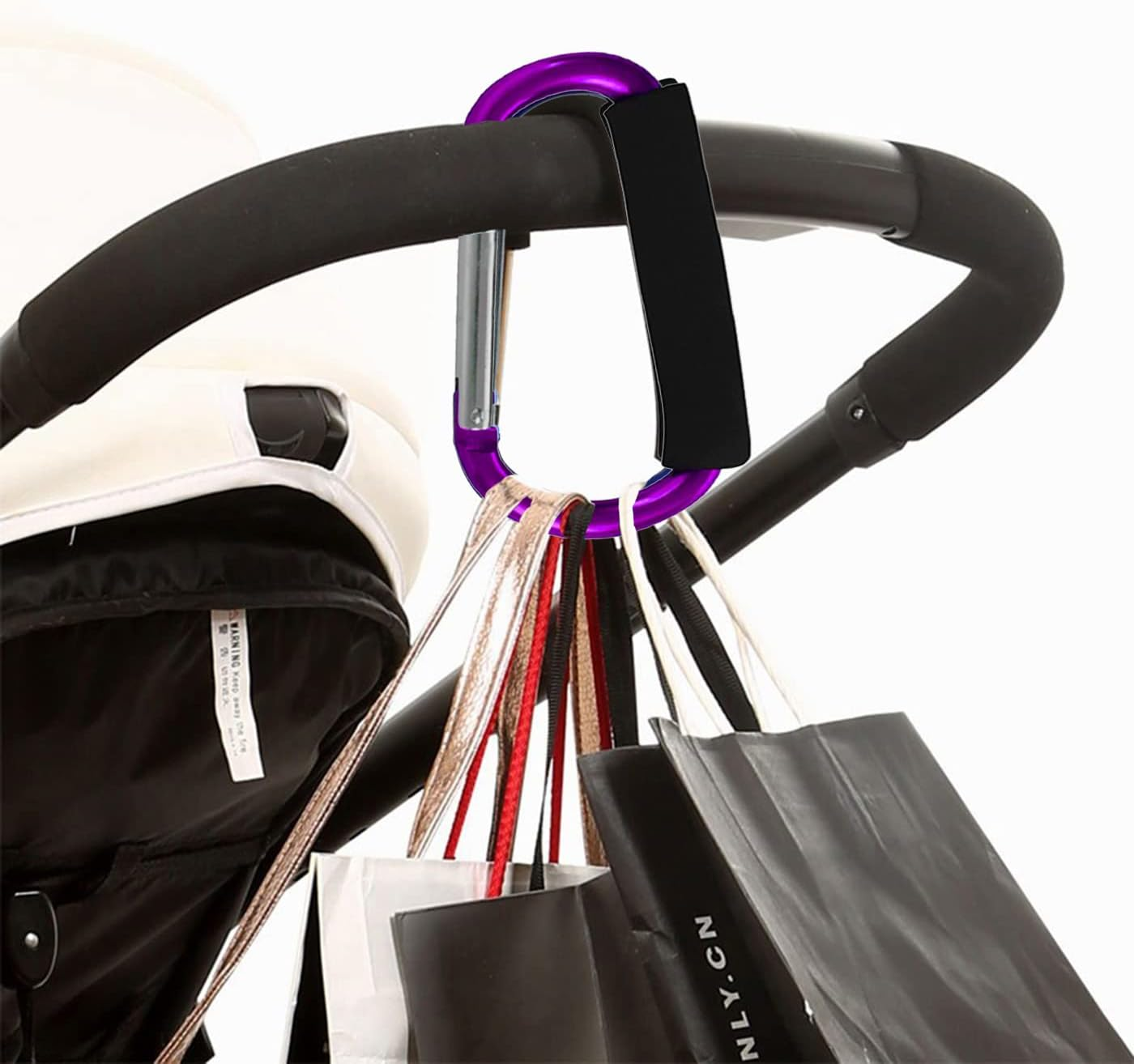 Stroller Hooks by Baby,Large Stroller Hooks for Mommy, 2 Pcs Carabiner Stroller Hook Organizer for Hanging Purses, Diaper Bag, Shopping Bags. (Purple)