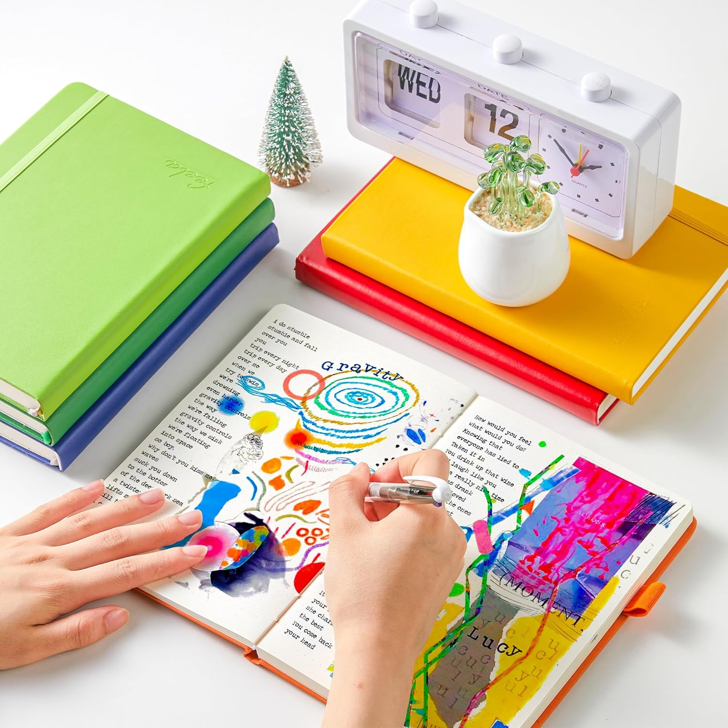 Feela Dotted Journal Kit, Dot Grid Hardcover Journal Notebook Set with Fineliners Stencils Stickers Washi Tapes for Beginners Women Girls Journaling Note Taking Planner Making, A5, 224 Pages, Pink image number 1