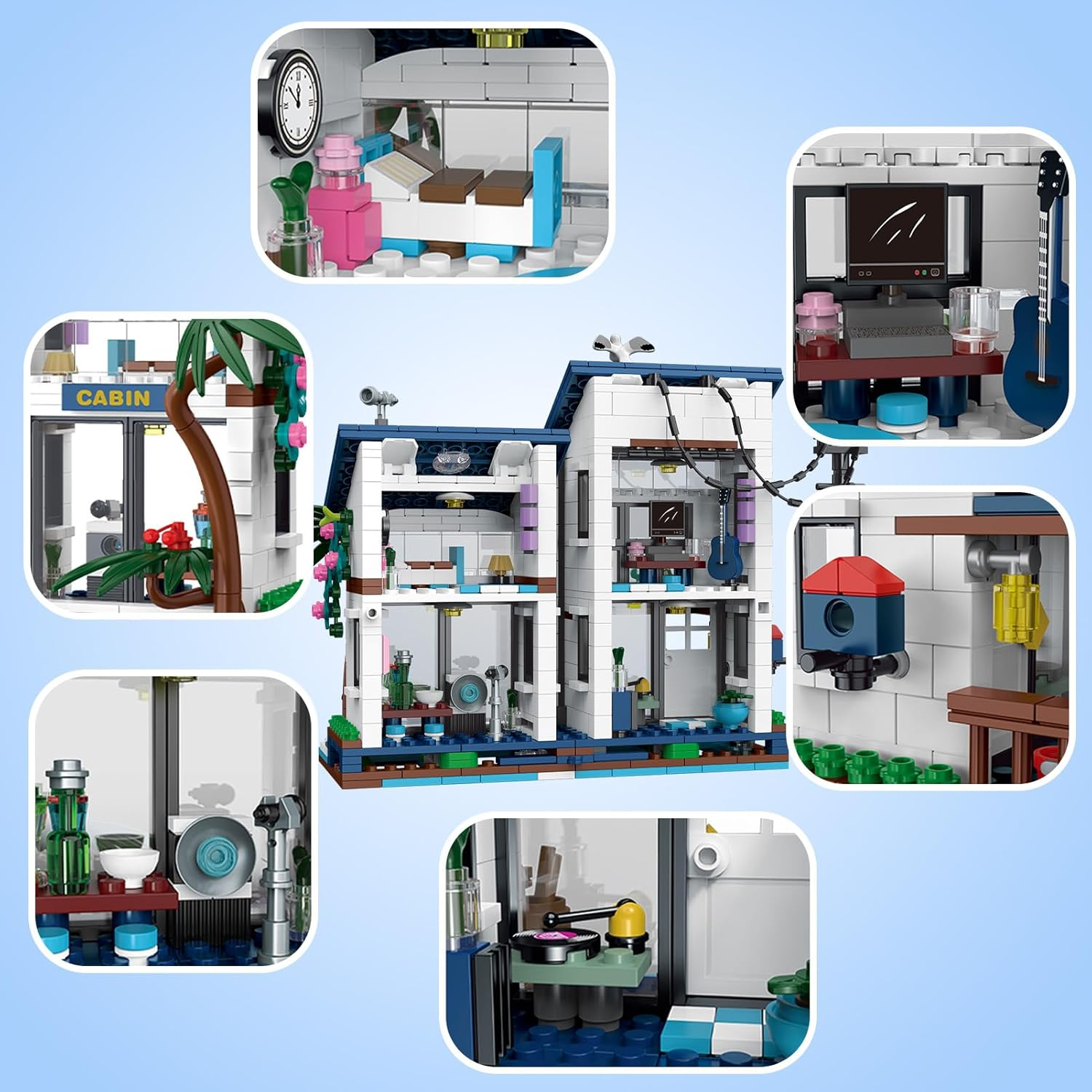 3 in 1 Beach House Building Set, Modern Seaside Villa with Light, Friends Vacation Cottage, Japanese Architecture Model Toys Gifts for Kids Adult Age 8+(813 Pcs) image number 2