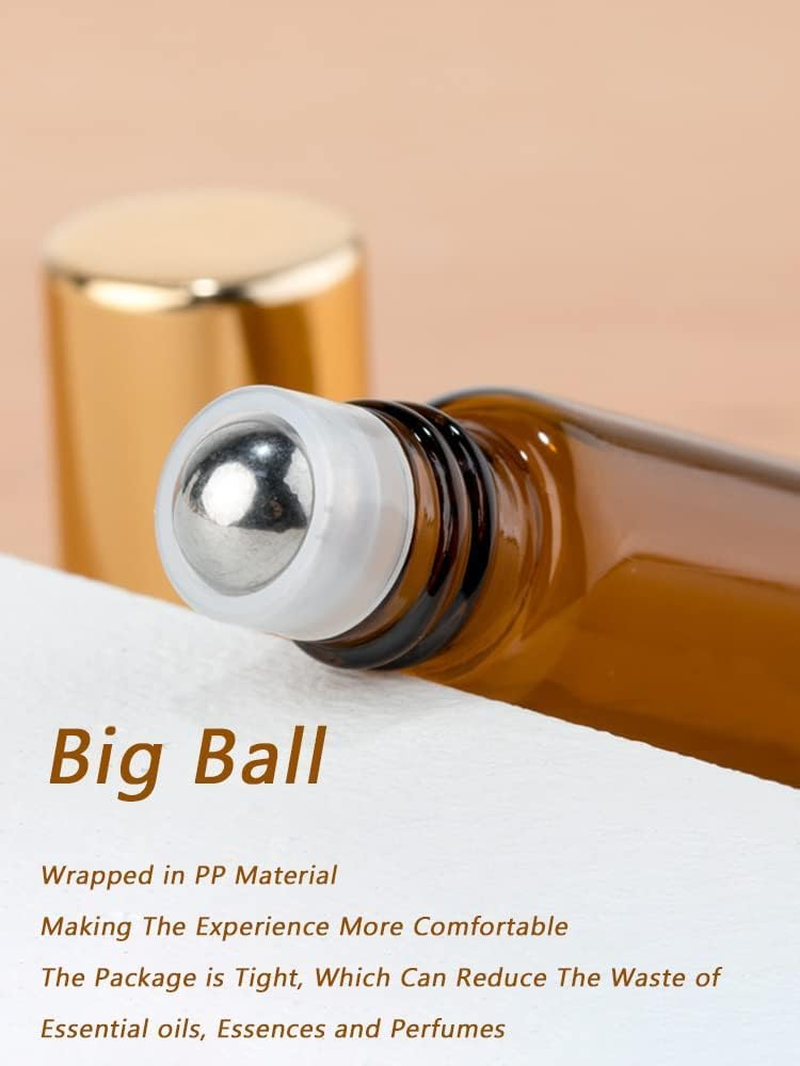Dreamaug 4Pcs 5Ml Amber Glass Roller Bottles with Black Metal Roller Balls - Empty Essential Oil Roll-On Bottles for Aromatherapy, Perfumes, and Massage image number 4