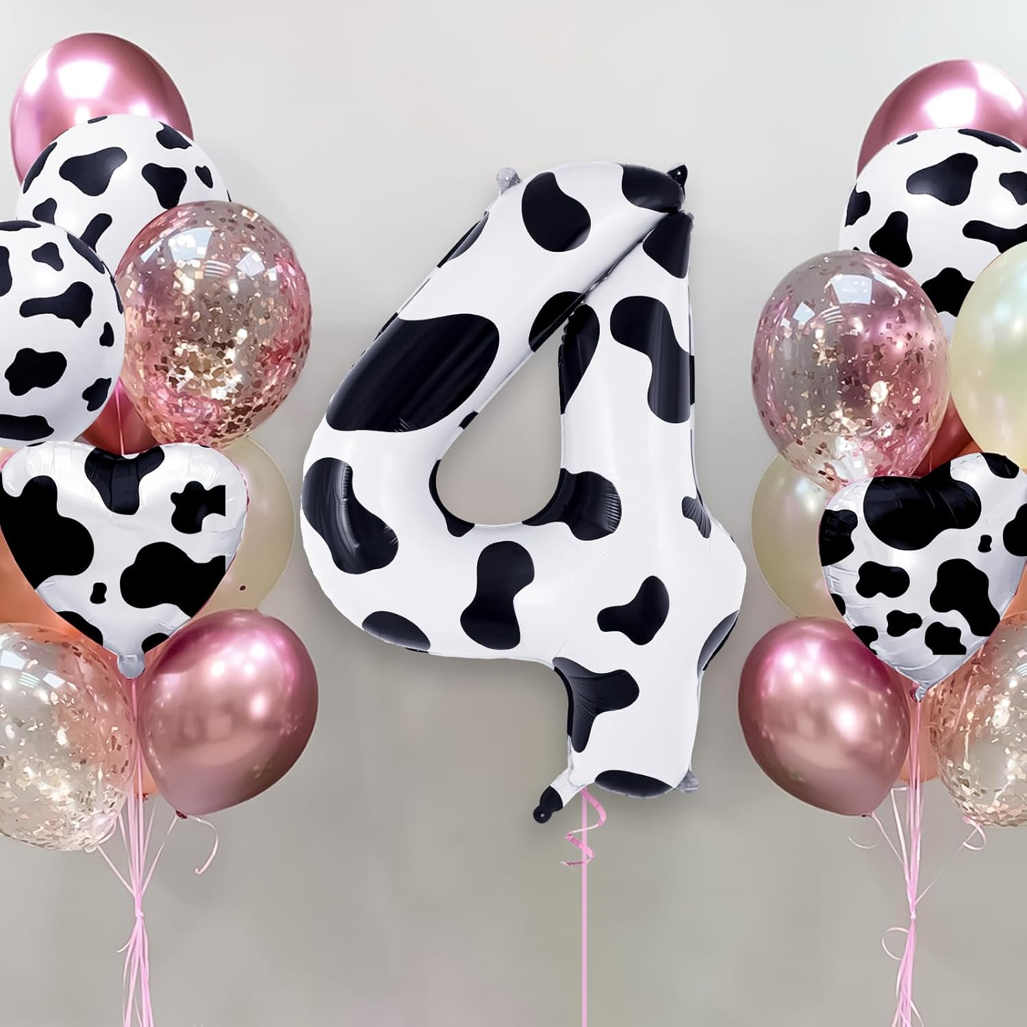 Cow Print Number 4 Balloon, Large 40 Inch Cow Number Birthday Balloons, Foil Mylar Number 4 Balloons for 4 Year Old Birthday Party Decorations Supplies Animal Farm Cowboy Cowgirl Themed Party image number 1