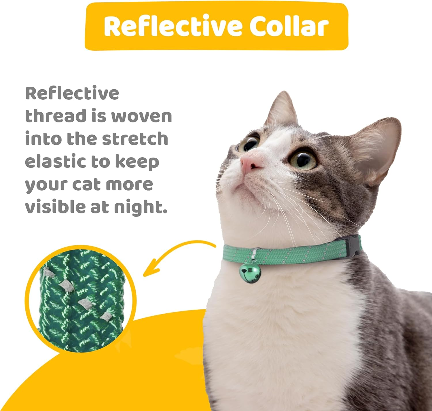 Birdsbesafe&reg; Break Away Cat Collar with Bell, Reflective Thread for Night Visibility, Comfortable Elastic Stretch Cat Collar to Protect Cat from Getting Stuck in the Garden. - Blue image number 4