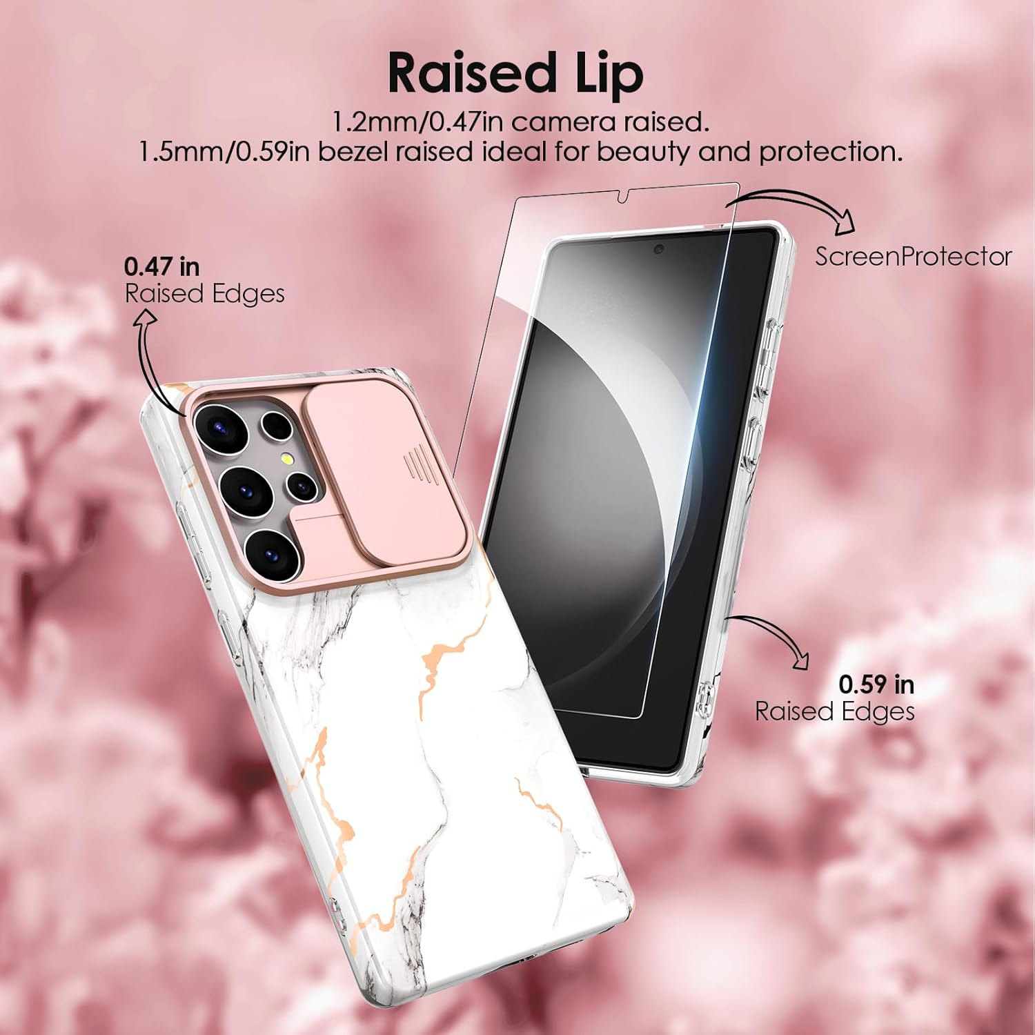 SHEDEER for Samsung Galaxy S25 Ultra Case, with Slide Camera Cover & Screen Protector, Chic Pattern, Shockproof 360 Degree Protective Slim Thin Phone Case Cover for Galaxy S25 Ultra, White - Beige image number 7