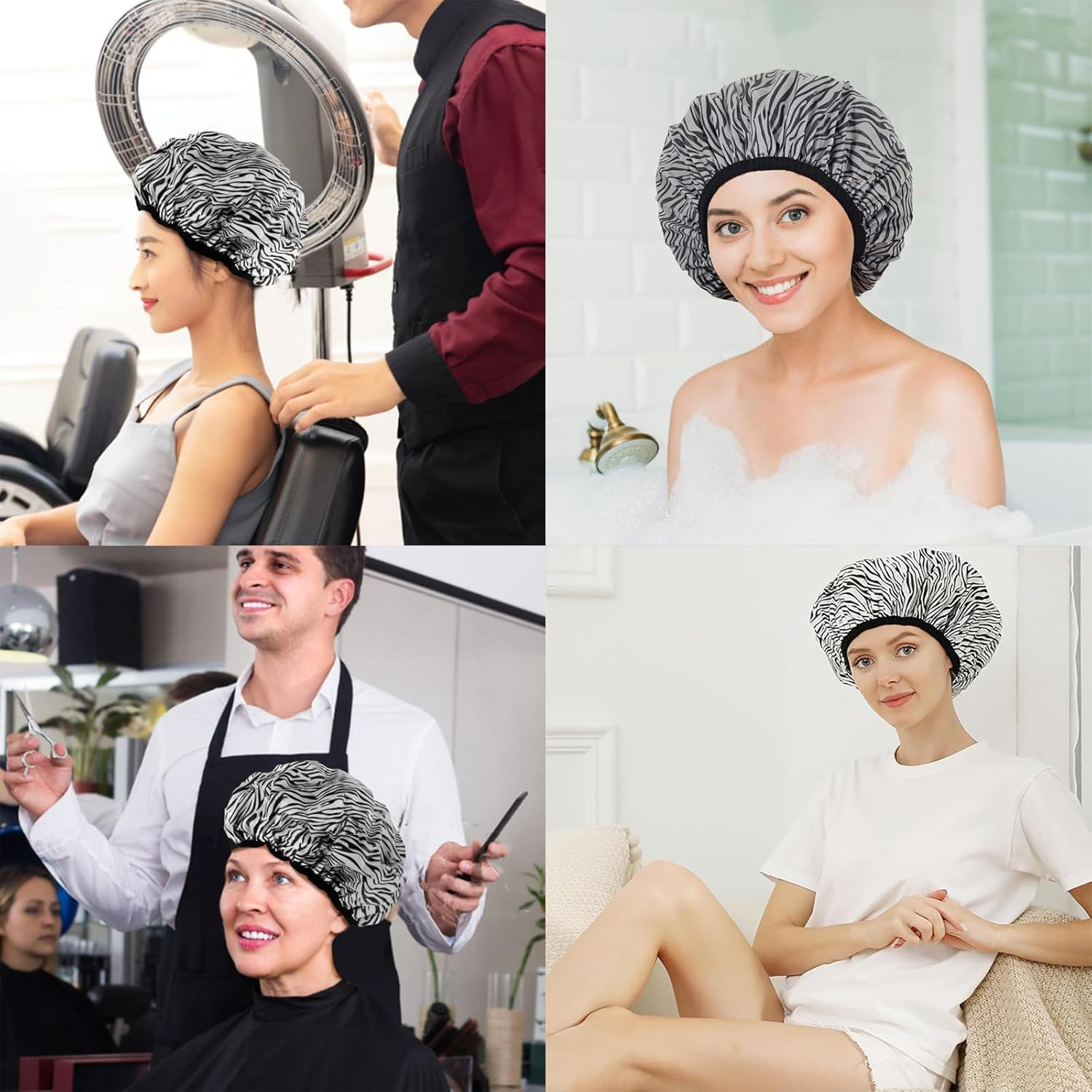 2 Pack Deep Conditioning Heat Cap Set - Tinfoil Foil Caps for Home & Salon, Ideal for Hair Dye & Hot Oil Treatments - Easy to Use, Effective & Durable (Black & White Stripes) image number 4