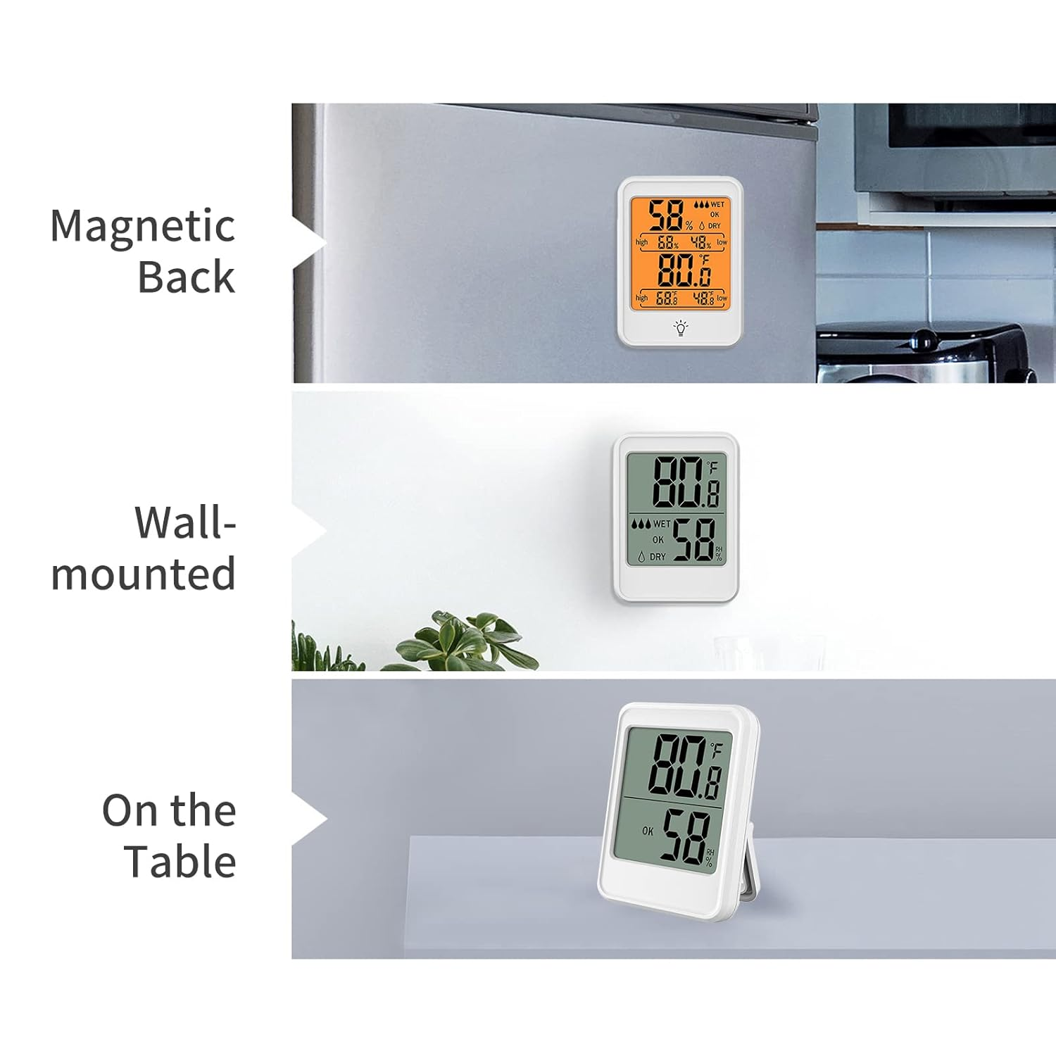 Indoor Hygrometer Thermometer Large Screen Display Desk Wall Magnetic Electronic Temperature Humidity Meters with Bracket for Home Greenhouse Cellar image number 1