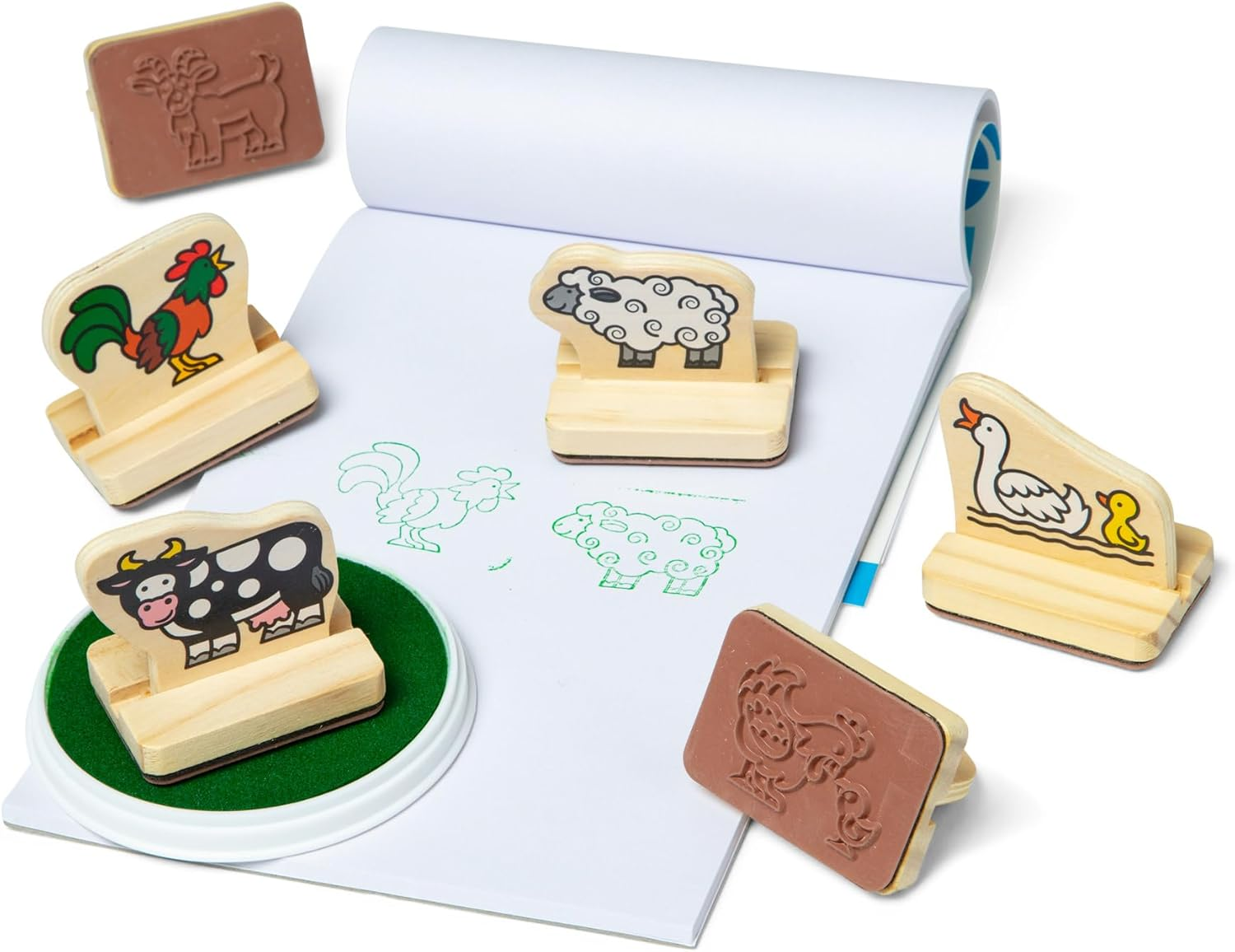 Melissa & Doug My First Wooden Stamp Set &ndash; Farm Animals &ndash; 8 Stamps, 5 Colored Pencils, Washable Ink Pad &ndash; Toddler Arts & Crafts Ages 4+ image number 2