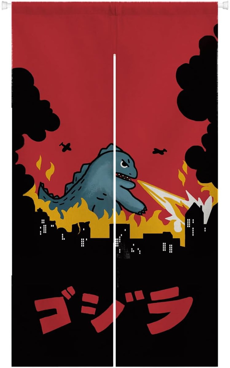 Ofat Home Little Monster Dinosaur Japanese Noren Doorway Curtain for Kitchen Bathroom Door Divider,Tapestry Curtain Decor,Custom Doorcurtain (Noodle)