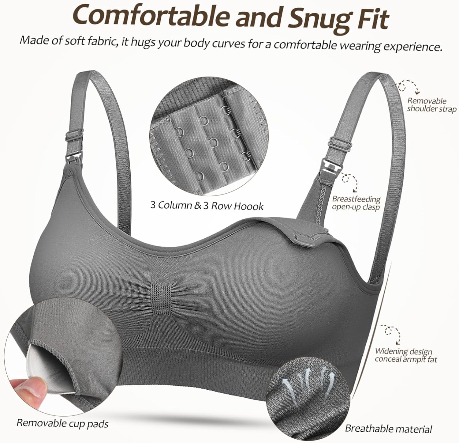 CALLARON 3Pcs Nursing Bras for Breastfeeding Pregnancy Includes Extenders Comfortable Spandex Blend Effortless One Handed Nursing Versatile Stylish Maternity Wear image number 1