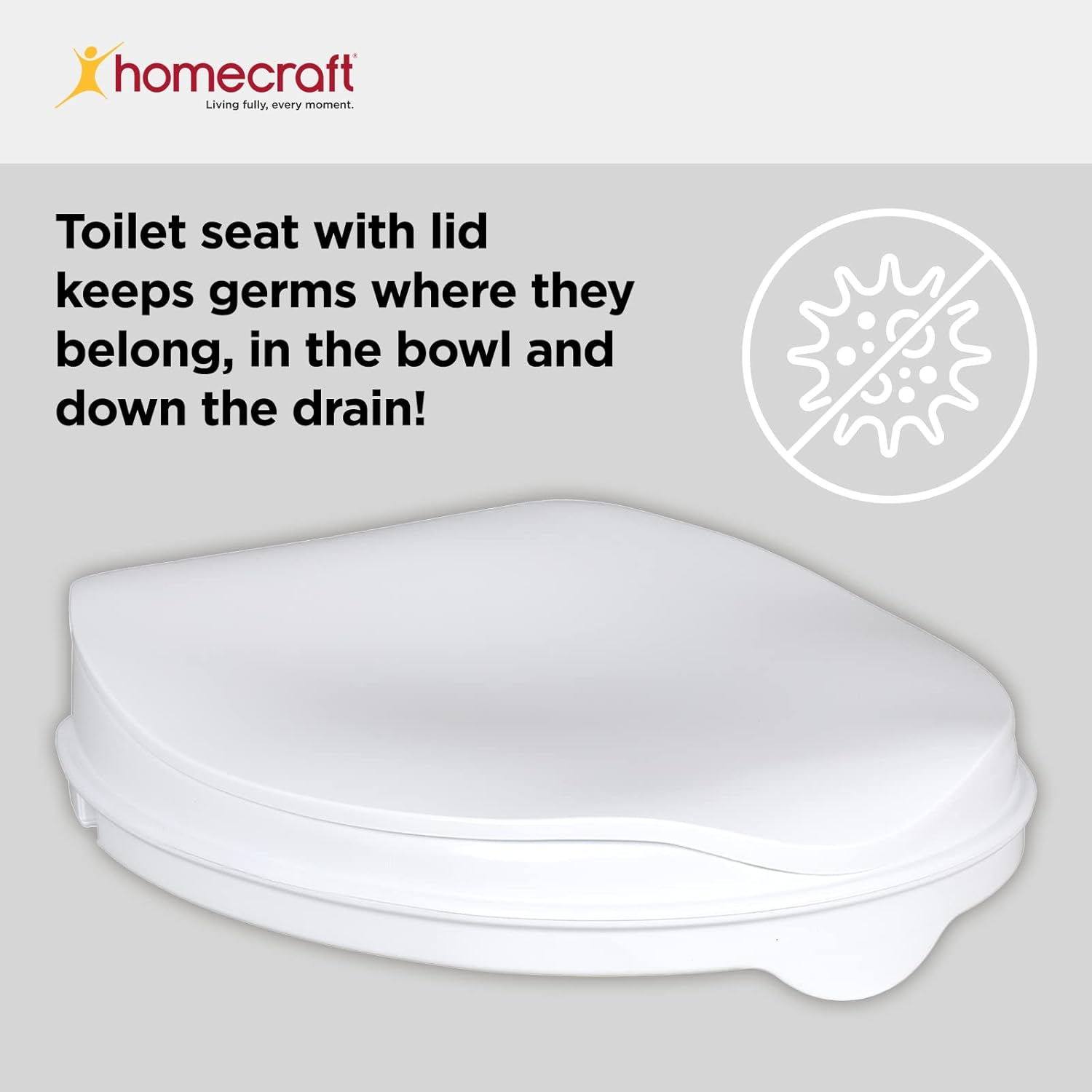 Homecraft Savanah Raised Toilet Seat, 5Cm High with Lid, Elevated Toilet Seat Locks onto Toilets, Portable Commode Seat with Sturdy Brackets, Medical Aid for Elderly, Disabled, Limited Mobility image number 3