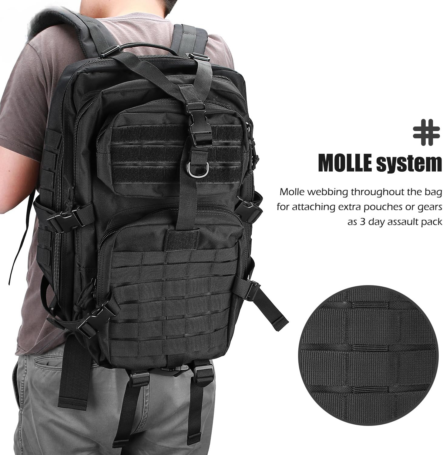 Procase Tactical Backpack 42L Large Rucksack 3 Day Outdoor Military Army Assault Pack Go Bag Backpacks -Black image number 1