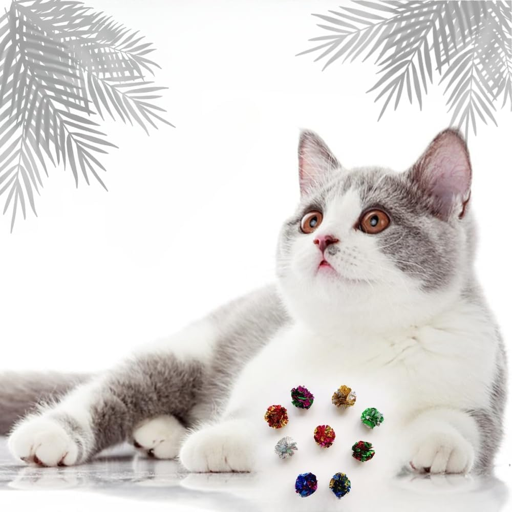 HIDOSNG 30 Pieces Colorful Cat Toys Rustle Sound Ball, Mylar Crinkle Balls, Cat Crinkle Balls Chew and Chase, Interactive Cat Toy Crinkle Ball Indoor to Keep Fit and Active image number 1