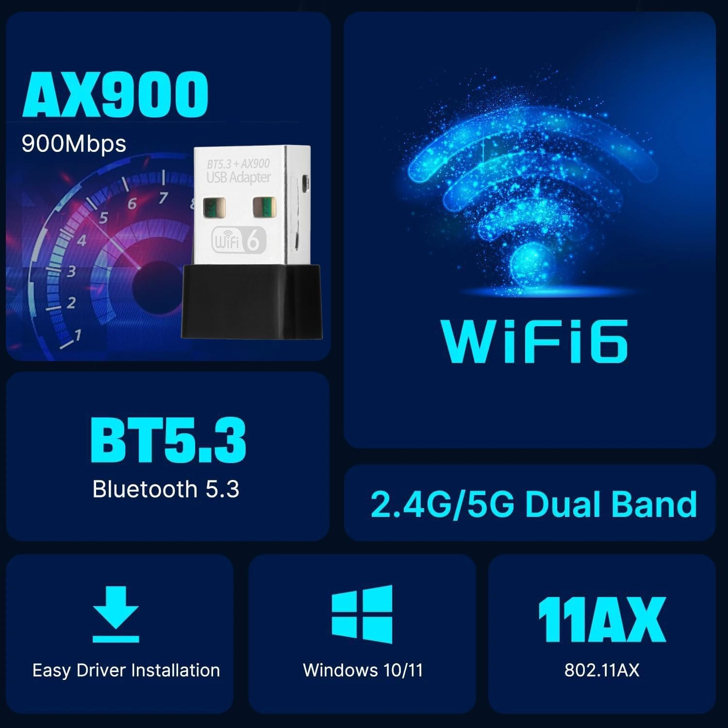 USB Wifi 900Mbps & Bluetooth 5.3 USB Adapter for Pc/Laptop | 900Mbps Dual Band 2.4G/5.8Ghz | High-Speed 2-In-1 Wireless Dongle | Plug & Play | Windows 7/8/10/11 Compatible image number 6