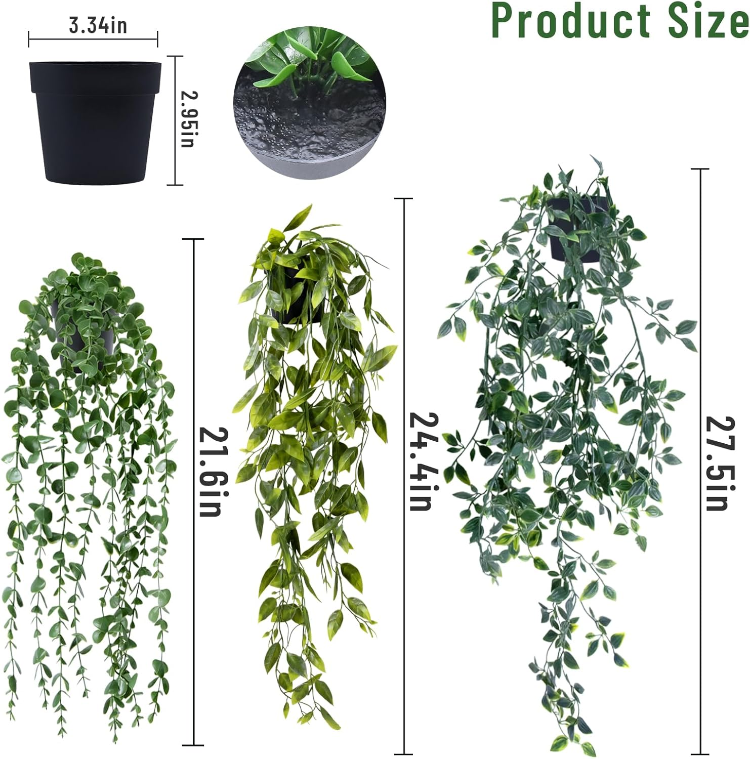 IHKFILAN Artificial Hanging Plant, 3 Packs Fake Plants, Artificial Hanging Plants Potted Greenery Decor, Eucalyptus Mandala Snow Pea Vine in Pot Plants for Office Farmhouse Home Indoor Outdoor Decor image number 6