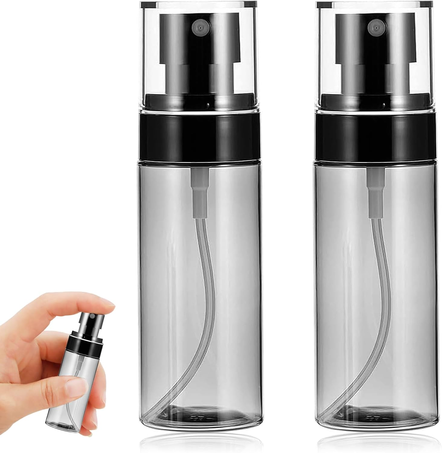 Pack of 2 60 Ml Transparent Black Spray Bottle, Small, Mini Spray Bottle, Pump Spray Bottle, Reusable, Small Spray Bottles for Filling, Spray Bottles Filling, for Perfume, Cleaning Agents image number 5